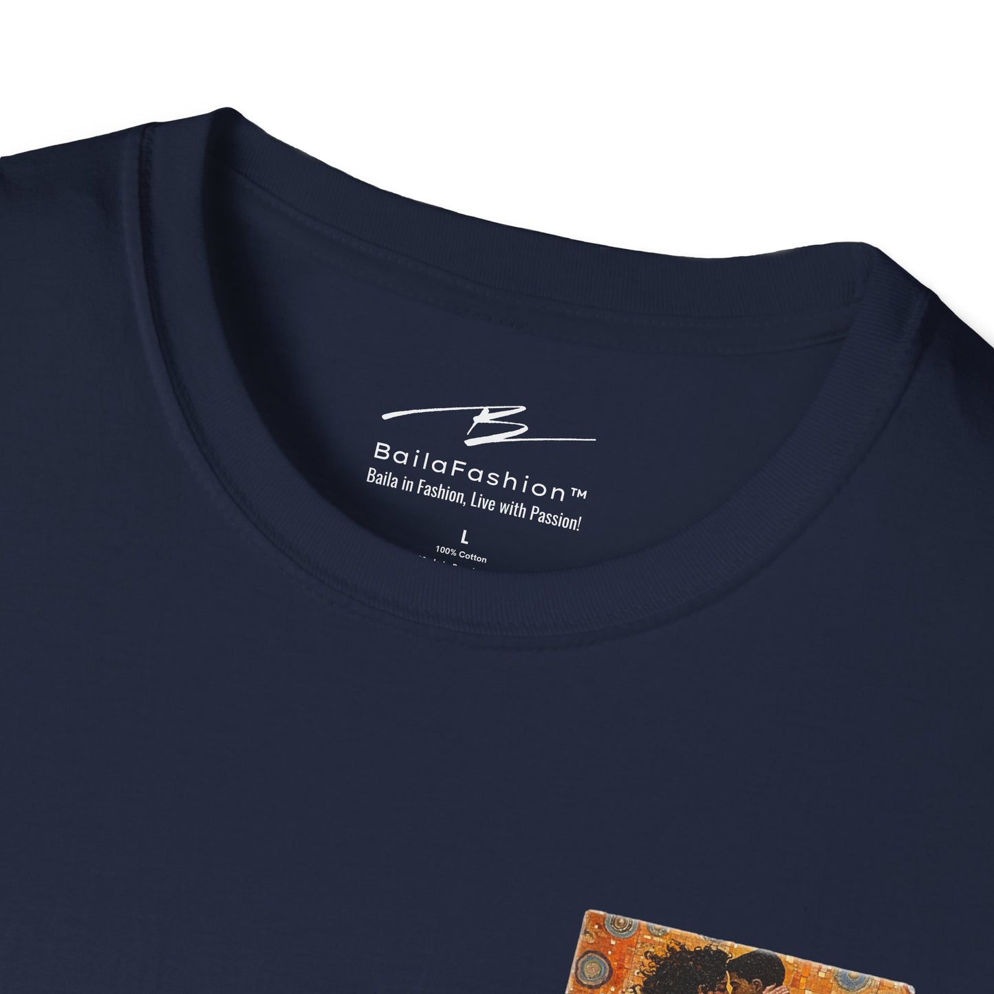 Amber Embrace Pocket Print T-Shirt | Klimt-Inspired Latin Dance Art | Salsa Bachata Couple Top | Unisex Studio Wear | Dance Lifestyle