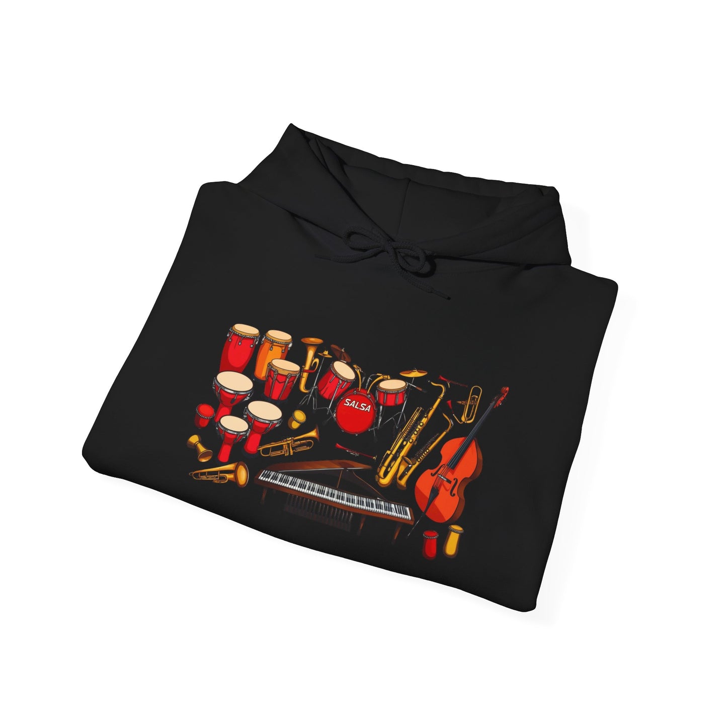 Salsa Orchestra Instruments Hoodie | Latin Music Band Art | Musician Dancer Gift | Vibrant Red Gold Design | BailaFashion Comfy Couple Wear