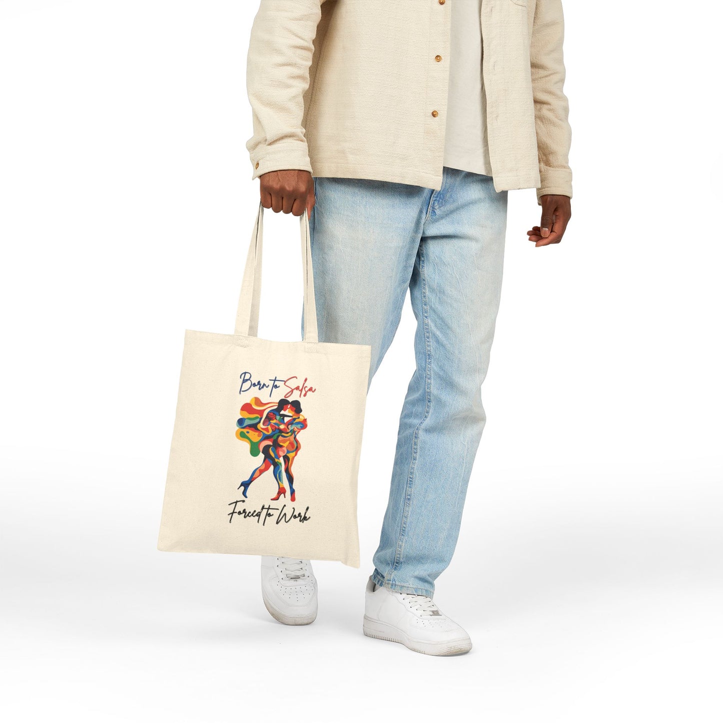 Born to Salsa Forced to Work Tote Bag | Vibrant Dance Art | Latin Dancer Humor | Salsero Canvas Carrier | BailaFashion Dance Lifestyle