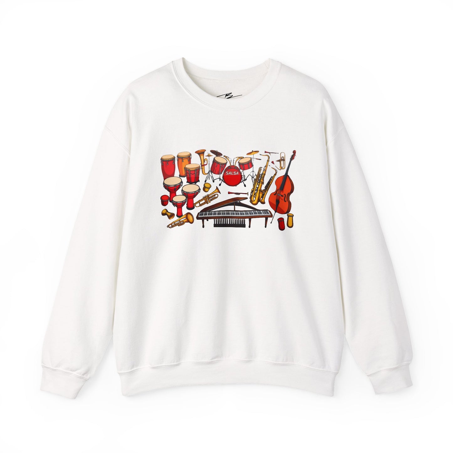 Salsa Orchestra Instruments Sweatshirt | Latin Music Band Art | Musician Dancer Gift | Vibrant Red Gold Design | Comfy Casual Couple Wear