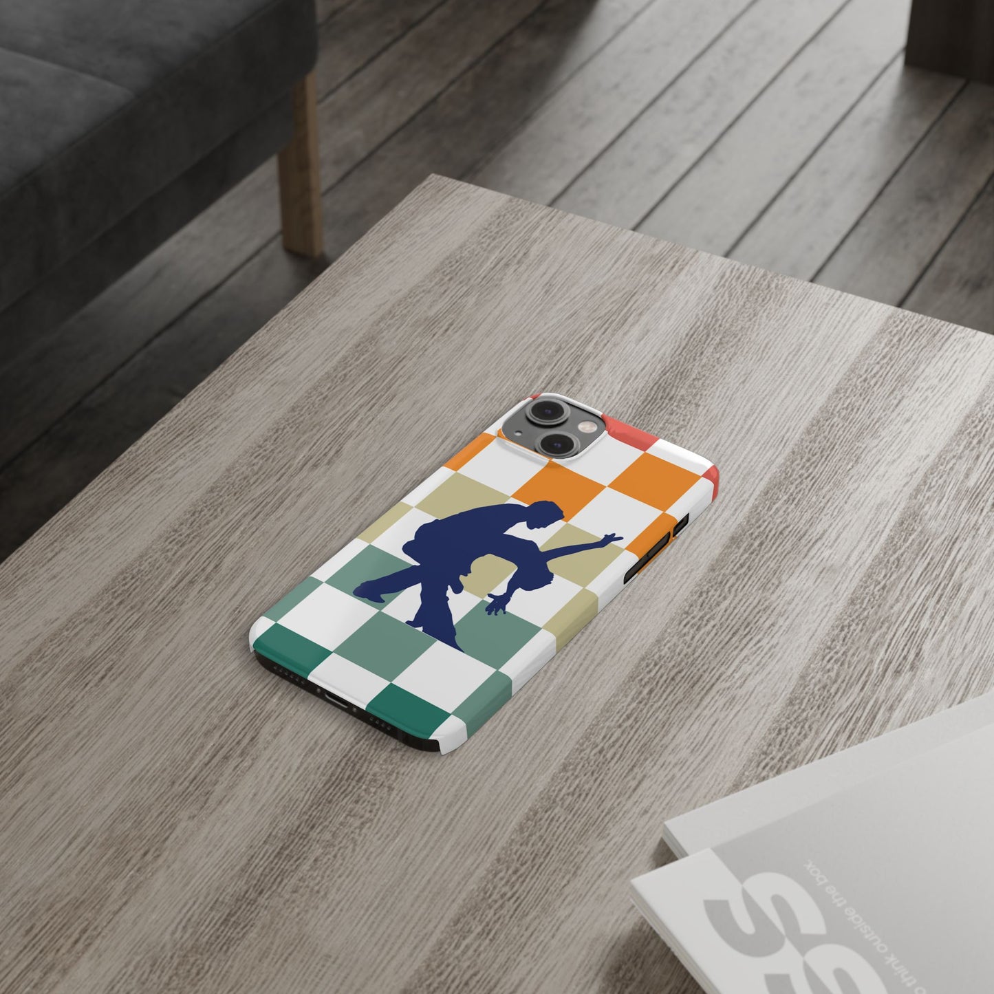 Bachata Dip iPhone Case | Retro Dance Silhouette | Colorful Checkerboard Design | BailaFashion Dance Lifestyle
