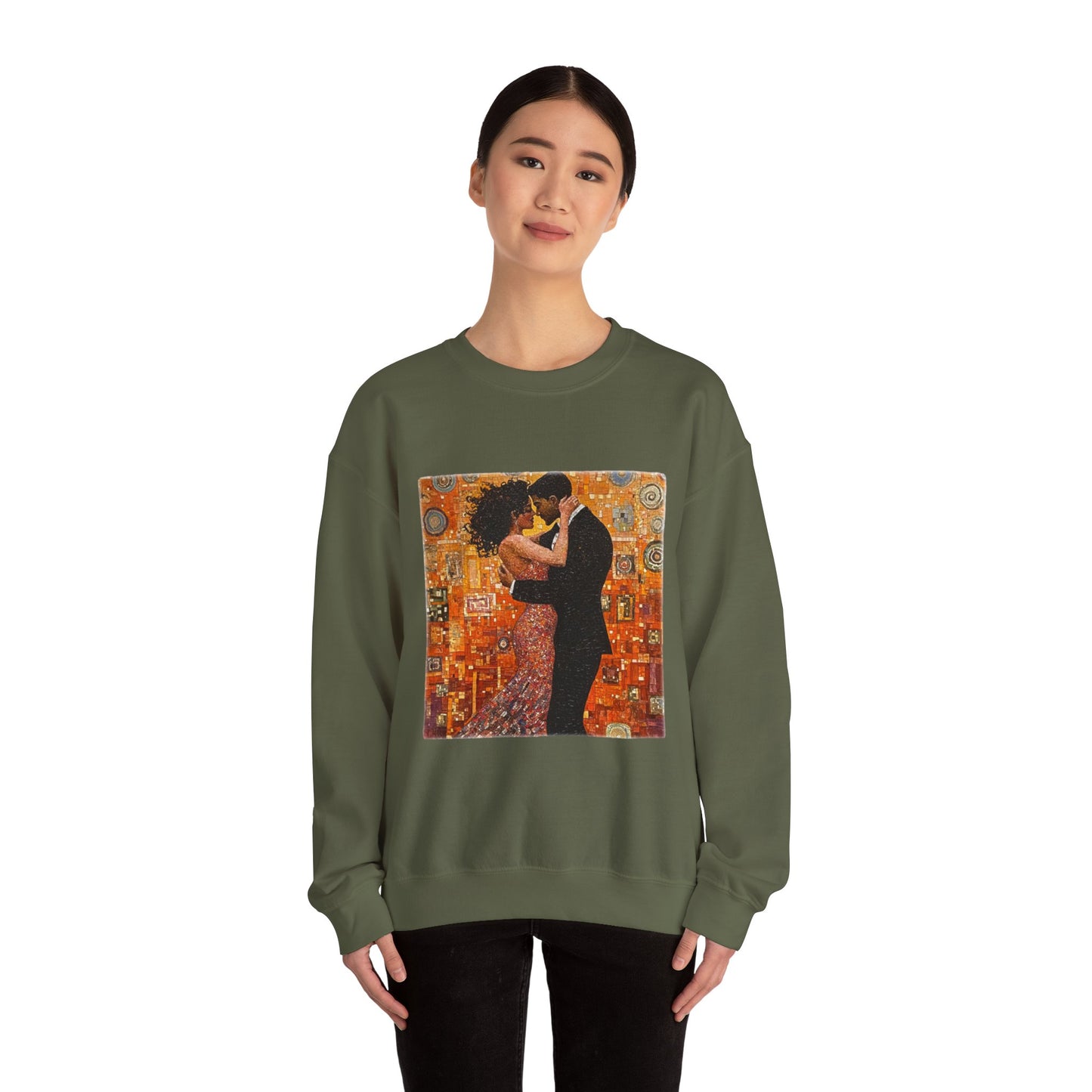 Amber Embrace Art Sweatshirt | Klimt-Inspired Latin Dance | Bachata Romance | BailaFashion Couple Streetwear | Dance Lifestyle Apparell