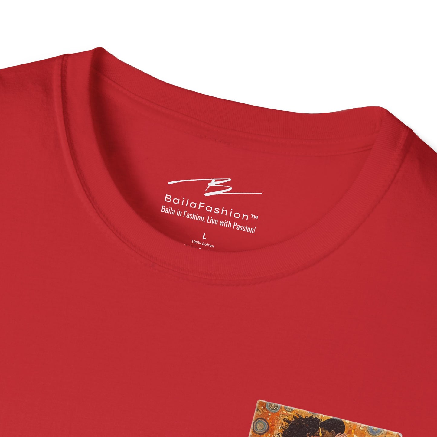 Amber Embrace Pocket Print T-Shirt | Klimt-Inspired Latin Dance Art | Salsa Bachata Couple Top | Unisex Studio Wear | Dance Lifestyle