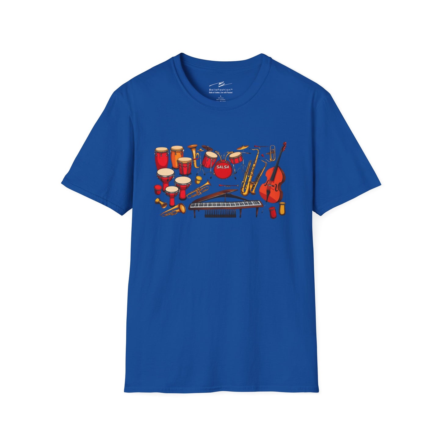 Salsa Orchestra Instruments T-Shirt | Latin Music Band Art | Musician Dancer Gift | Vibrant Red Gold Design | Comfy Couple Casual Wear