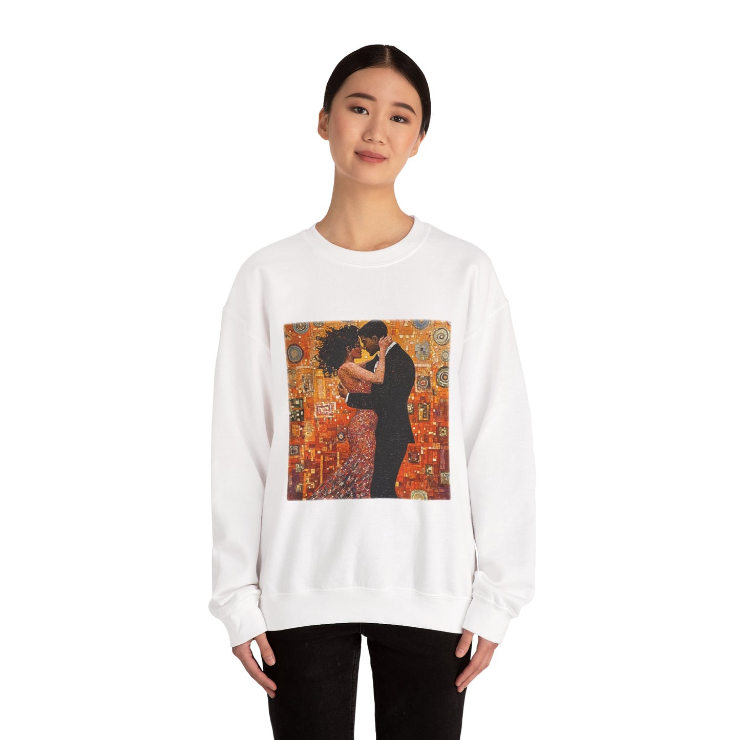 Amber Embrace Art Sweatshirt | Klimt-Inspired Latin Dance | Bachata Romance | BailaFashion Couple Streetwear | Dance Lifestyle Apparell