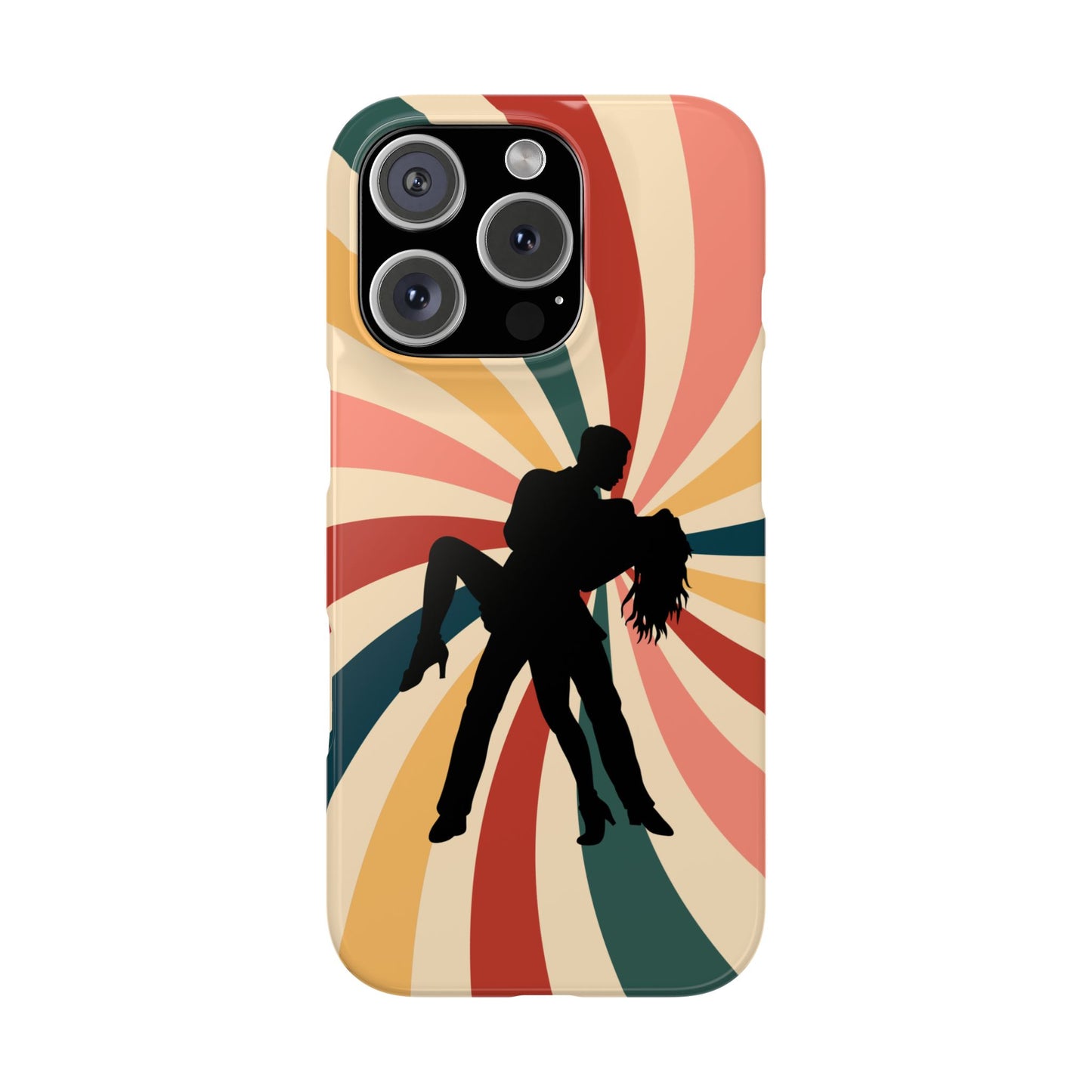 Dramatic Dip iPhone Case | Retro Swirl Background | Latin Dance Silhouettes | Vintage Dance Art | BailaFashion Dance Lifestyle