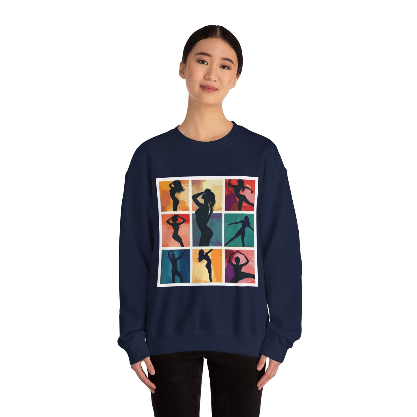Dance Silhouette Grid Sweatshirt | Colorful Dancer Collage Crewneck | Modern Dance Art | Contemporary Ballet Jazz Hip-Hop Poses Pullover