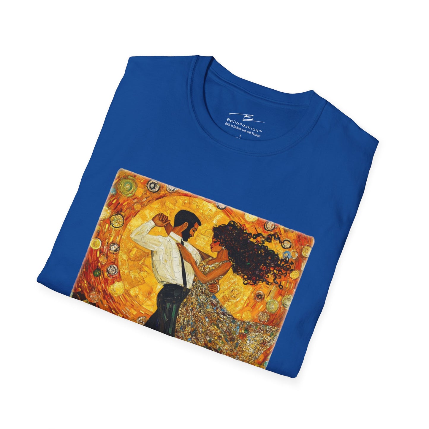 Golden Rhythms Art T-Shirt | Klimt-Inspired Latin Dance Art | Salsa Bachata Couple | Dance Lifestyle StreetWear | BailaFashion Casual Wear