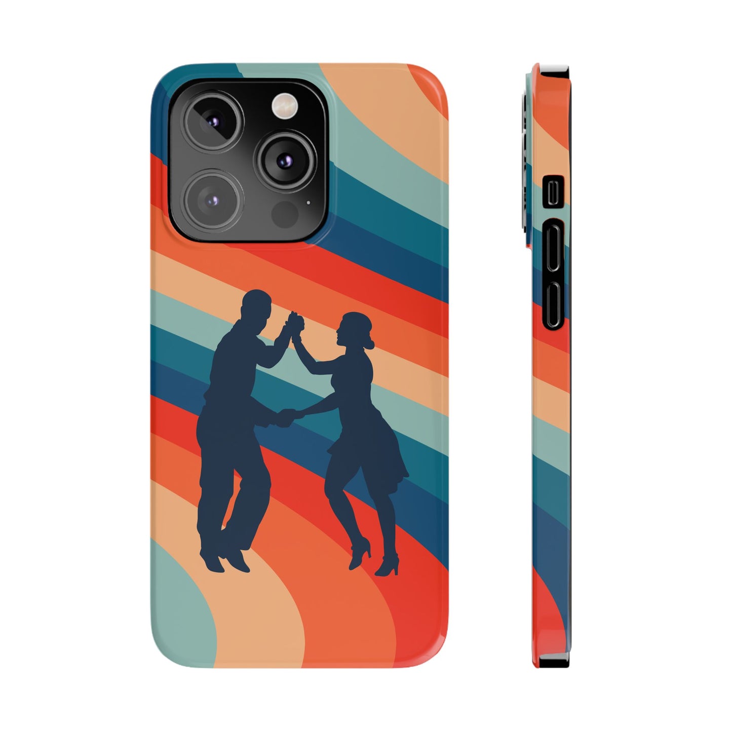 Rainbow Rhythm iPhone Case | Salsa Dance Silhouettes | Retro Dance Waves | Latin Connection Art | BailaFashion Dance Lifestyle