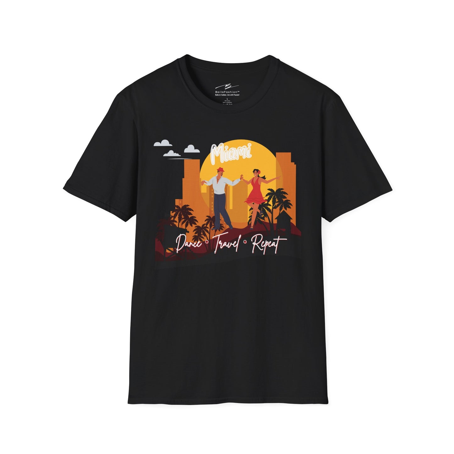 Miami Dance Travel Repeat T-shirt | Tropical Latin Dance City | Salsa Bachata Travel Gift | Dance Congress Tee | BailaFashion Lifestyle