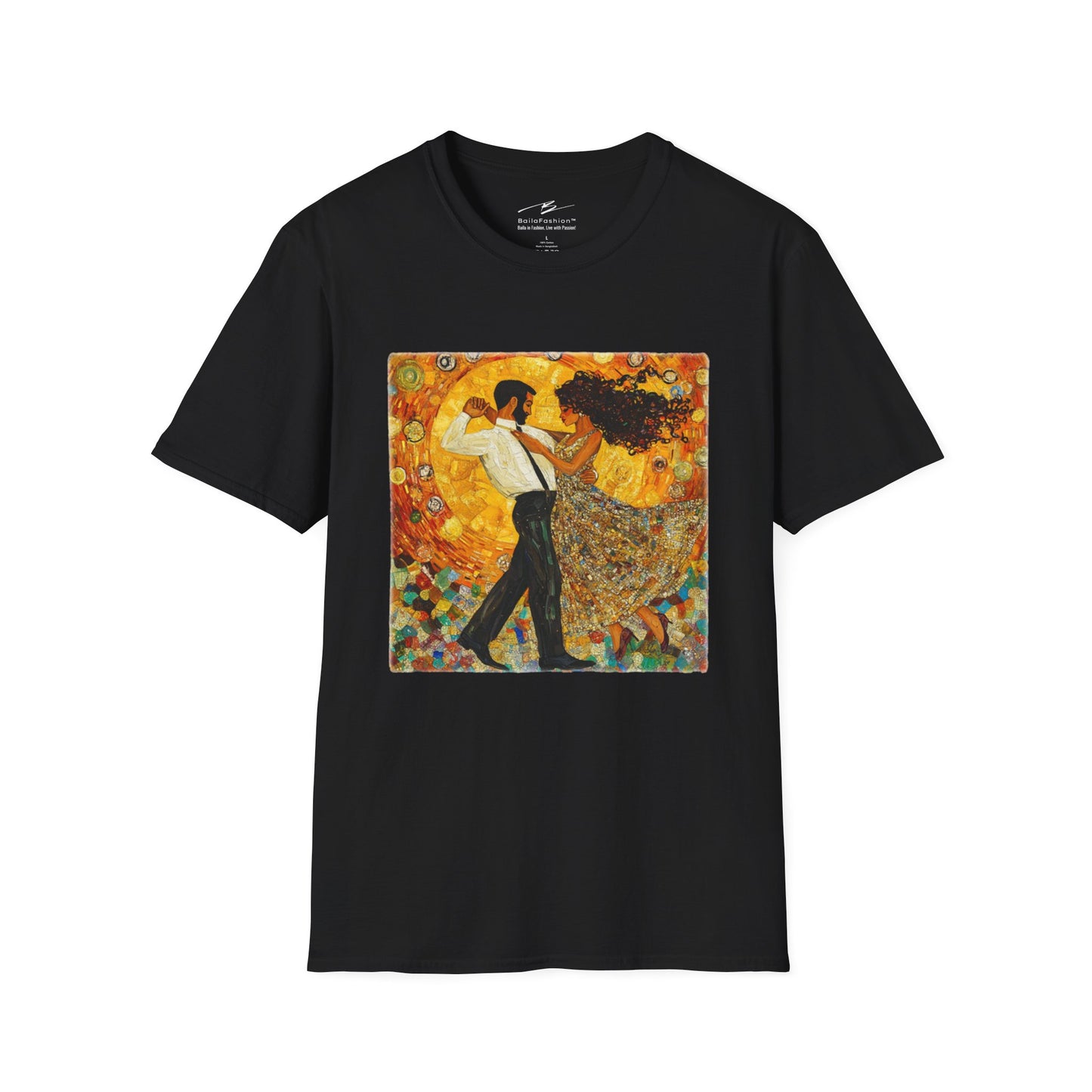 Golden Rhythms Art T-Shirt | Klimt-Inspired Latin Dance Art | Salsa Bachata Couple | Dance Lifestyle StreetWear | BailaFashion Casual Wear
