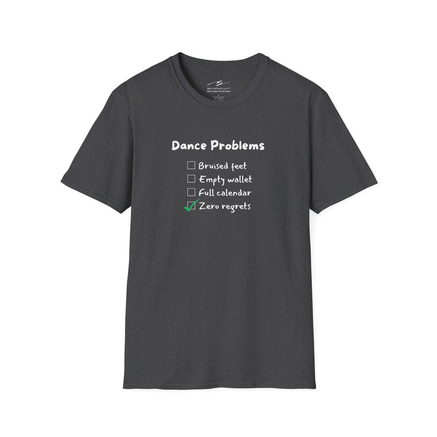 Dance Problems Checklist T-Shirt | Latin Dancer Humor | Salsa Bachata Tee | Zero Regrets Dance Life | Dance Lifestyle | Matching Couple Tops