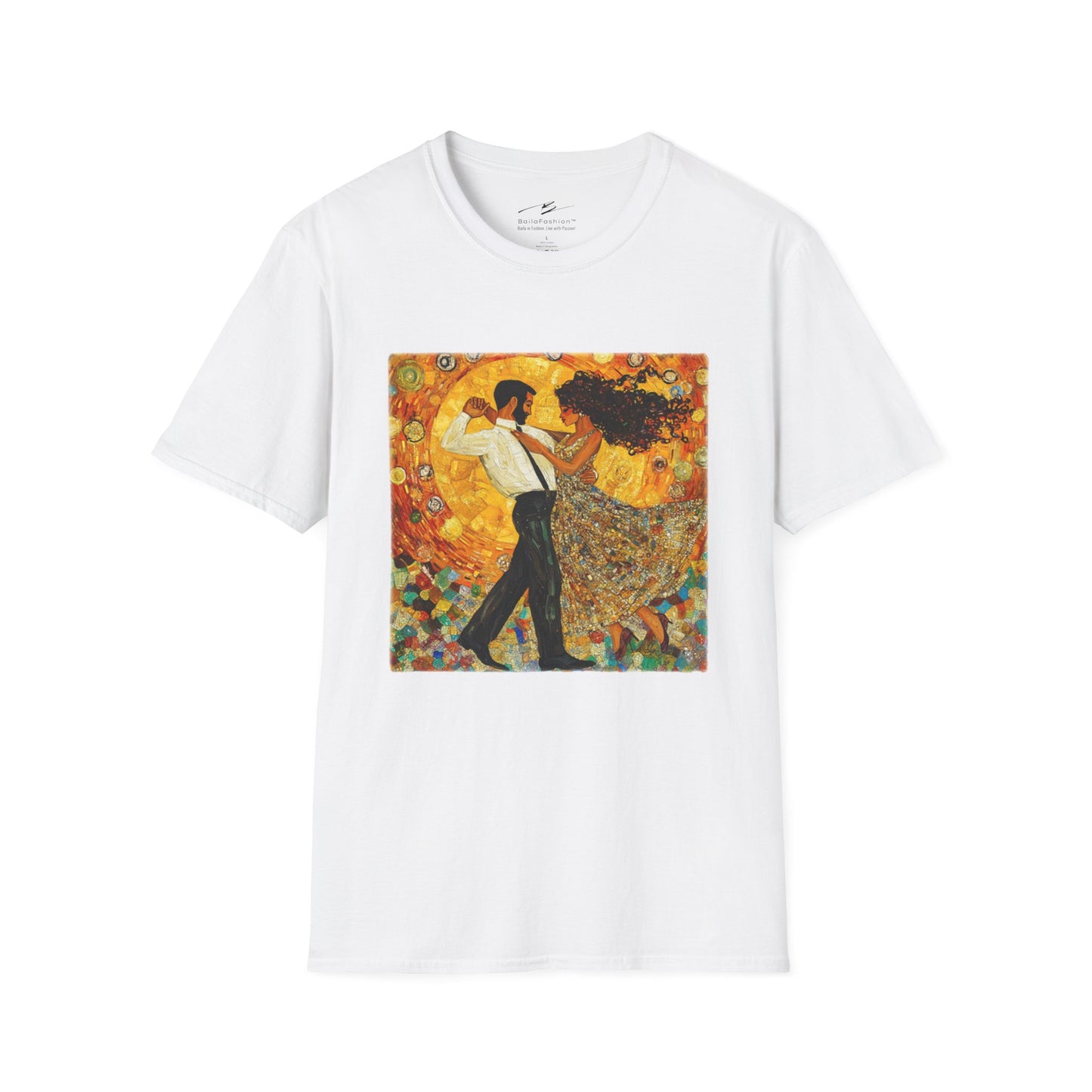 Golden Rhythms Art T-Shirt | Klimt-Inspired Latin Dance Art | Salsa Bachata Couple | Dance Lifestyle StreetWear | BailaFashion Casual Wear