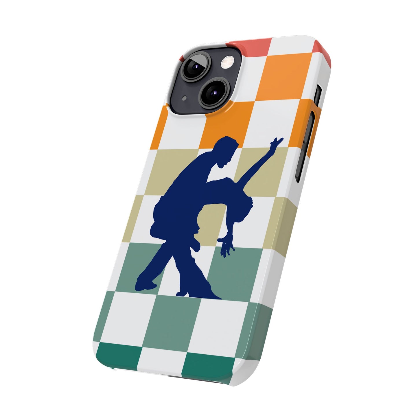 Bachata Dip iPhone Case | Retro Dance Silhouette | Colorful Checkerboard Design | BailaFashion Dance Lifestyle