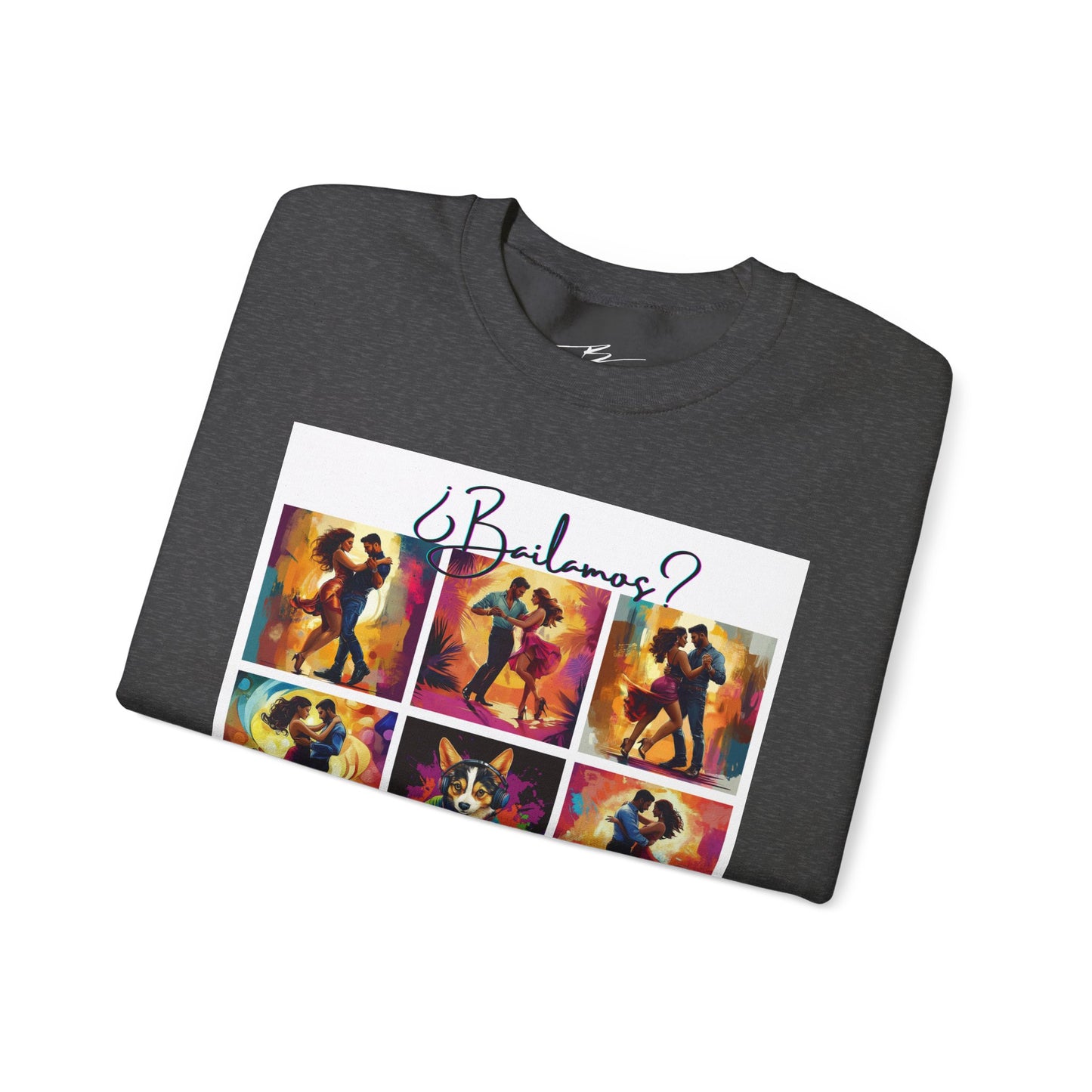 Bailamos? Latin Dance Collage Sweatshirt | DJ Corgi Salsa Bachata Art | Colorful Dance Couple | BailaFashion Sweater | Dance Practice Wear