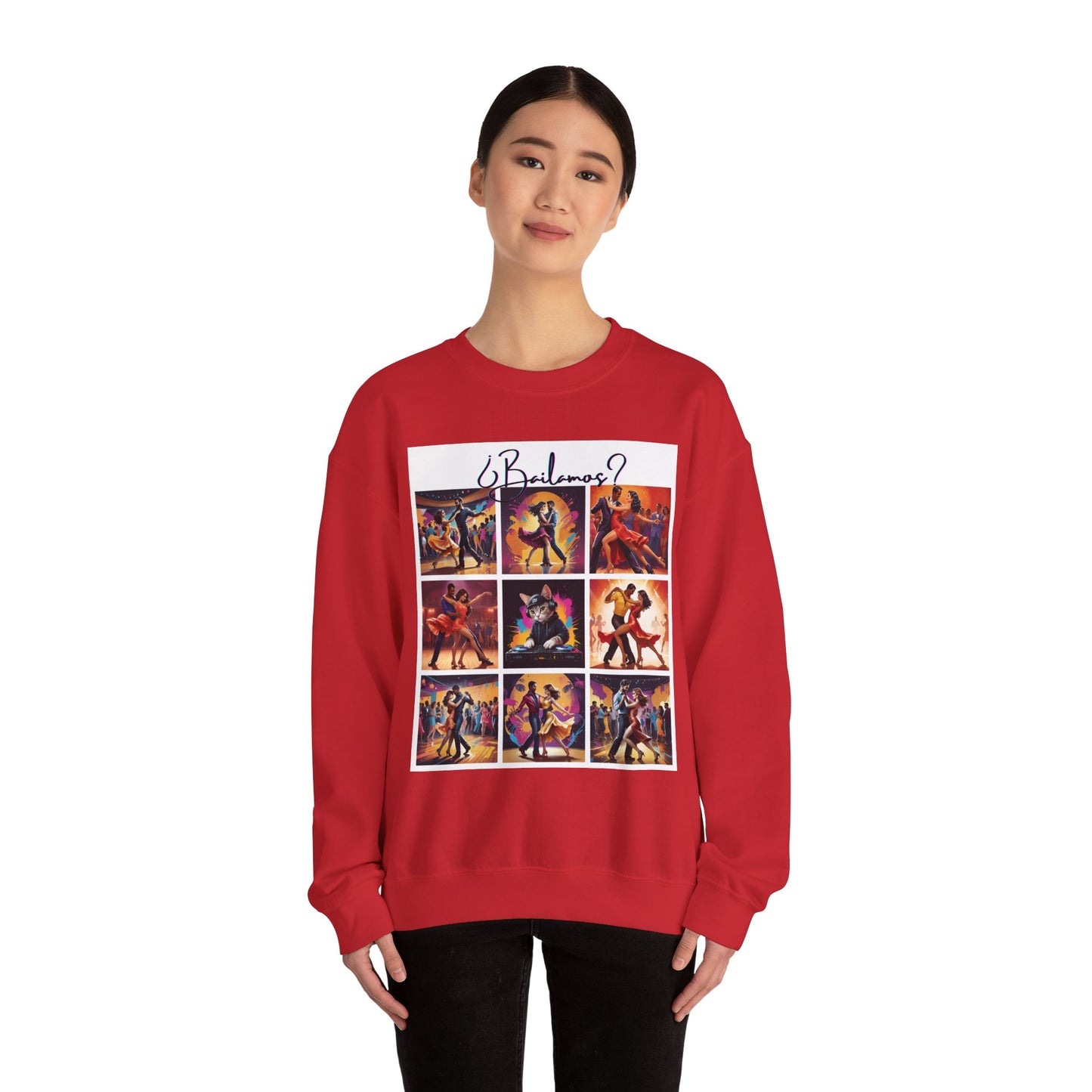 Bailamos? Latin Dance Collage Sweatshirt | DJ Cat Salsa Bachata Art | Vibrant Social Dancing | BailaFashion Streewear | Dance Practice Wear
