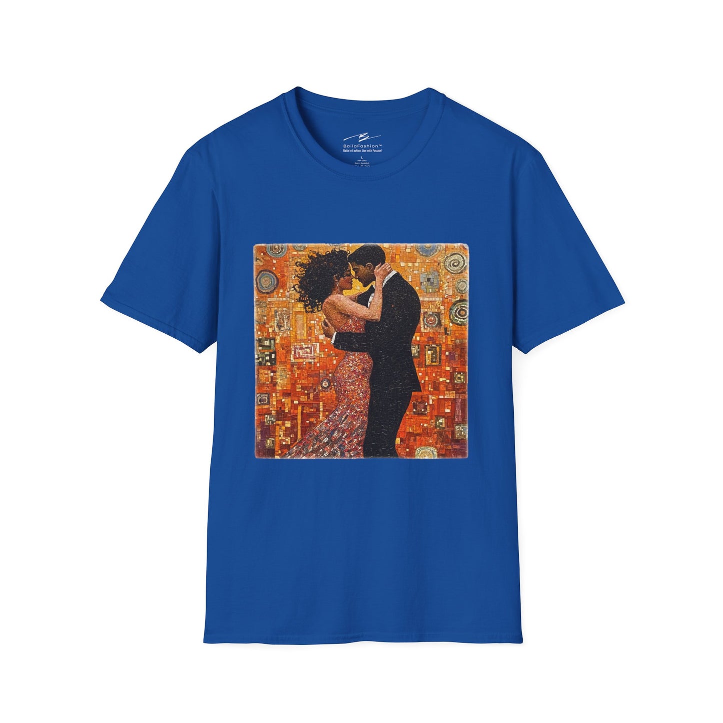 Amber Embrace T-Shirt | Klimt-Inspired Latin Dance Art | Salsa Bachata Couple | Dance Practice Wear | BailaFashion Streewear | Unisex Tee