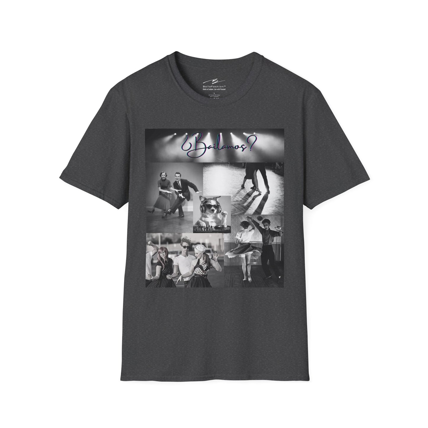 Bailamos Dance Collage T-shirt | DJ Dog Latin Dance Scenes | Salsa Bachata Vintage Dancer Gift | BailaFashion Dance Lifestyle | Practice Tee