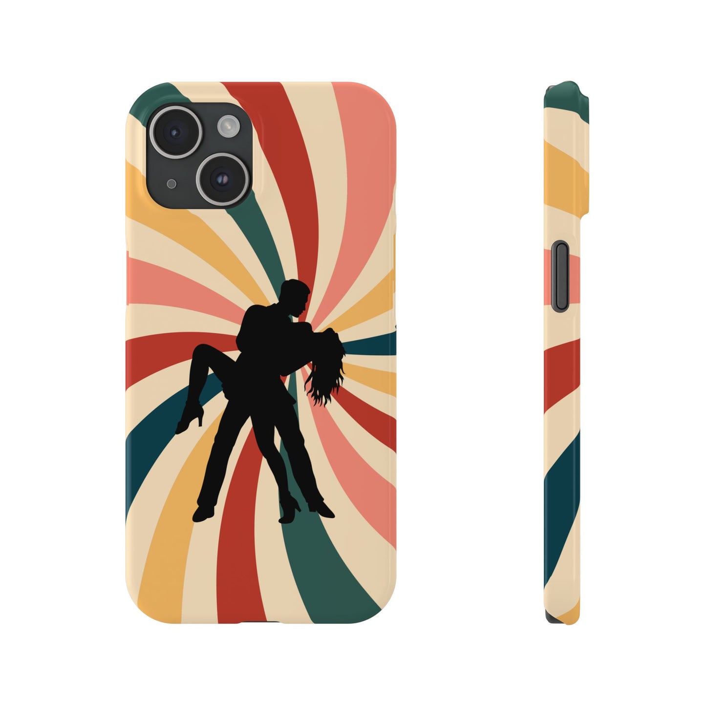 Dramatic Dip iPhone Case | Retro Swirl Background | Latin Dance Silhouettes | Vintage Dance Art | BailaFashion Dance Lifestyle