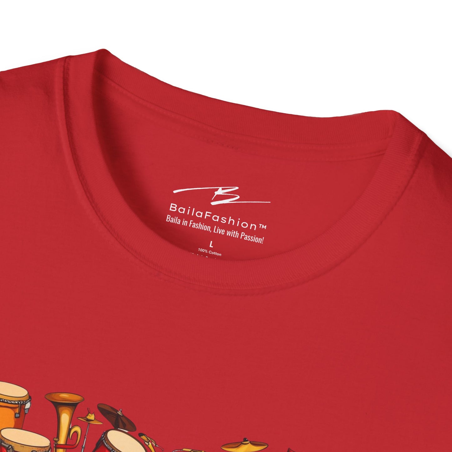 Salsa Orchestra Instruments T-Shirt | Latin Music Band Art | Musician Dancer Gift | Vibrant Red Gold Design | Comfy Couple Casual Wear