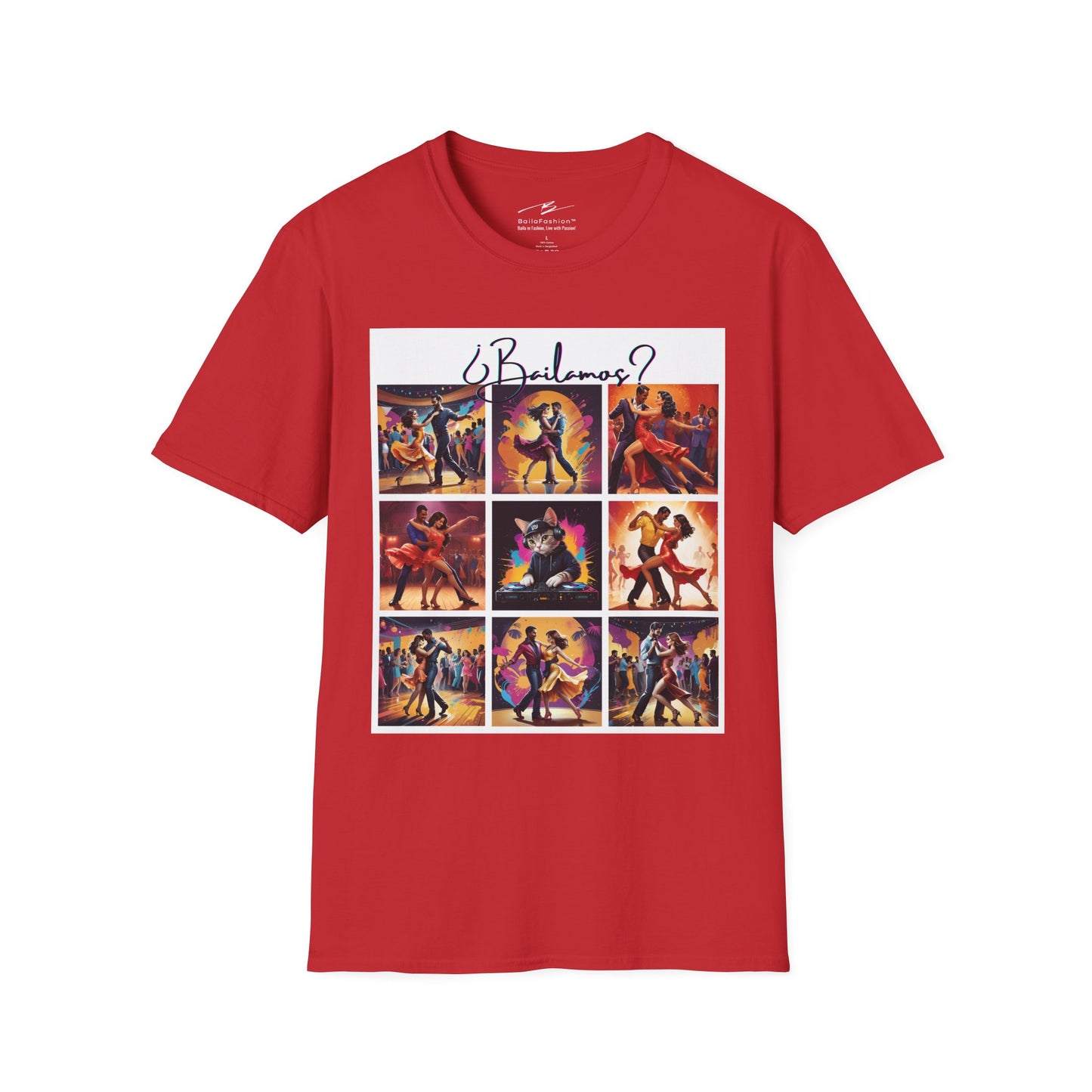 Bailamos? Latin Dance Collage T-Shirt | DJ Cat Salsa Bachata Scenes | Vibrant Dancer Art | BailaFashion Streetwear | Dance Practice Tee