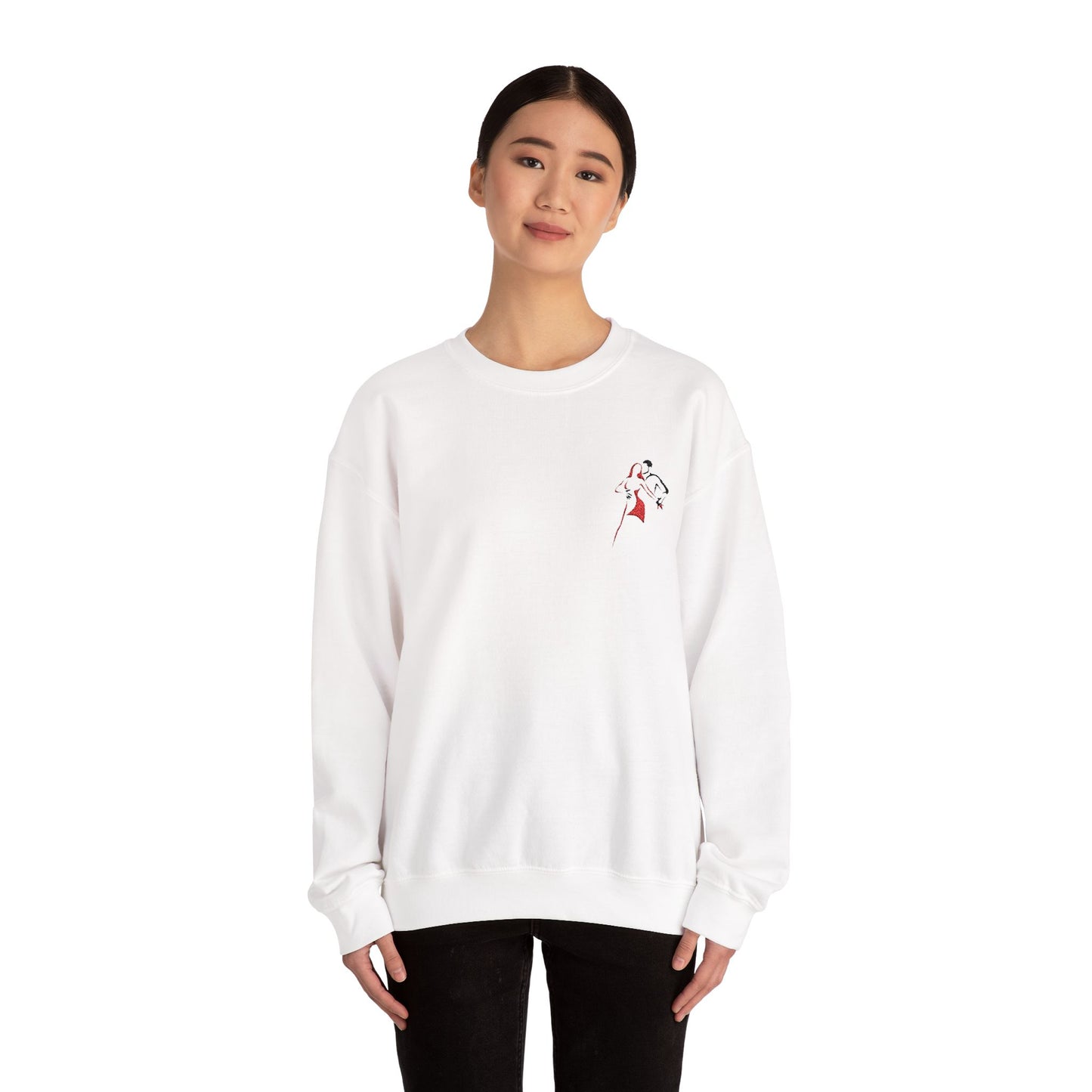 Latin Dance Couple Embroidered Sweatshirt | Salsa Bachata Dancer Art | Elegant Red Black Design | BailaFashion Sweater | Dance Practice Wear