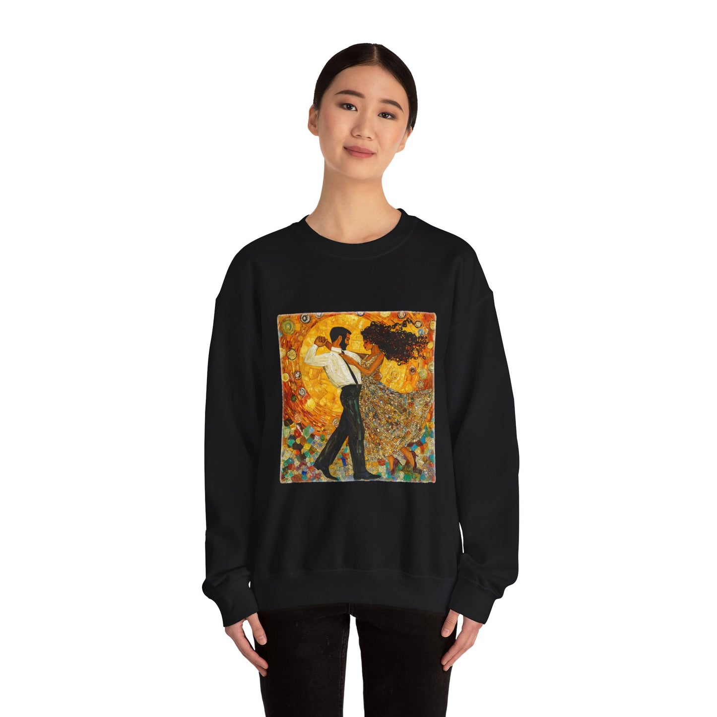 Golden Rhythm Dance Sweatshirt | Latin Dancer Couple | Bachata Salsa | BailaFashion Dance Lifestyle | Klimt Inspired Art | Cozy Sweater