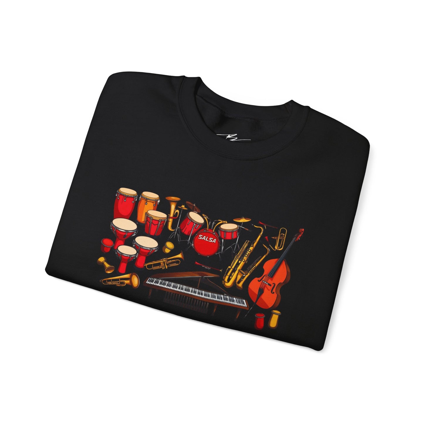 Salsa Orchestra Instruments Sweatshirt | Latin Music Band Art | Musician Dancer Gift | Vibrant Red Gold Design | Comfy Casual Couple Wear