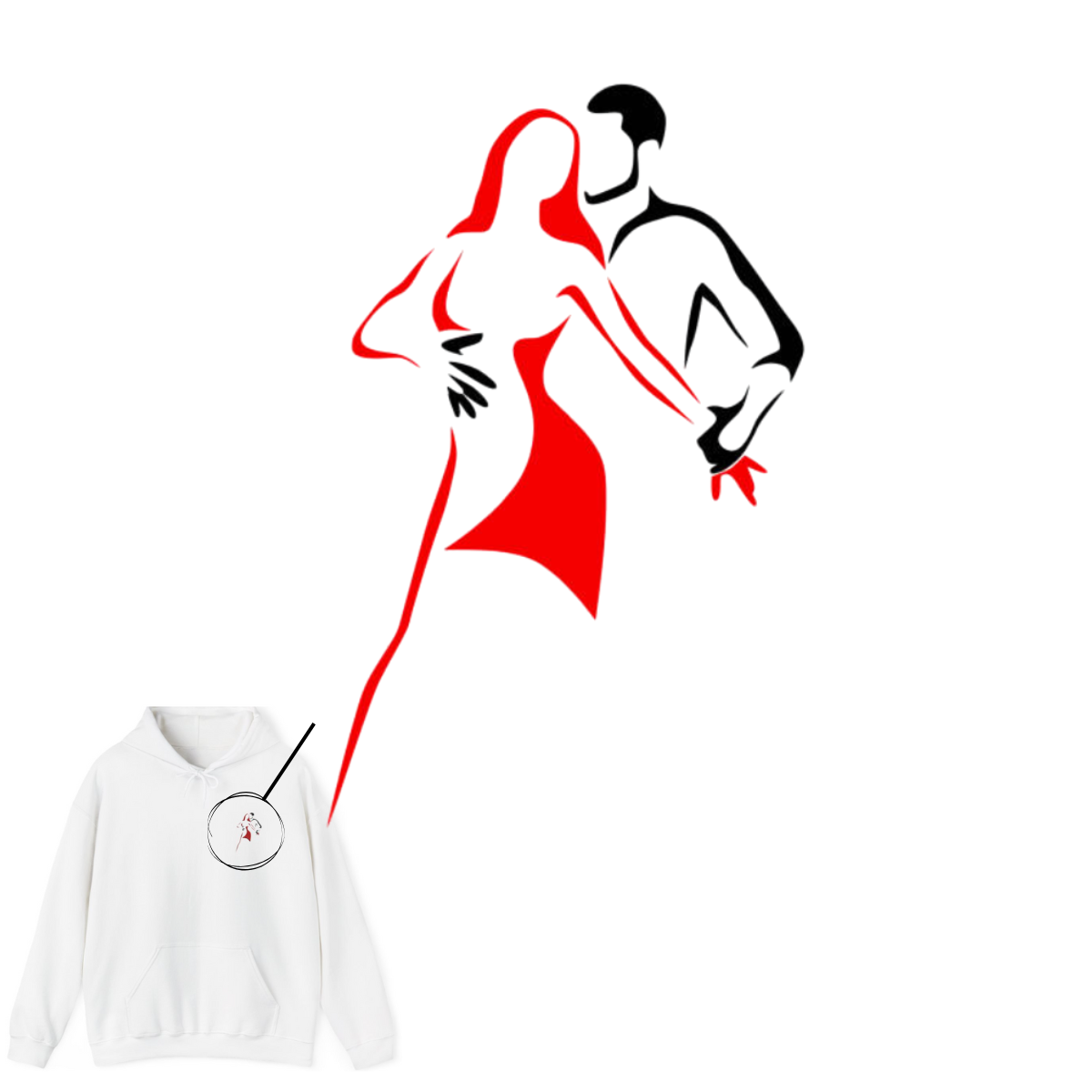 Latin Dance Couple Embroidered Hoodie | Salsa Bachata Dancer Art | Elegant Red Black Design | BailaFashion Casual Wear | Dance Practice Wear