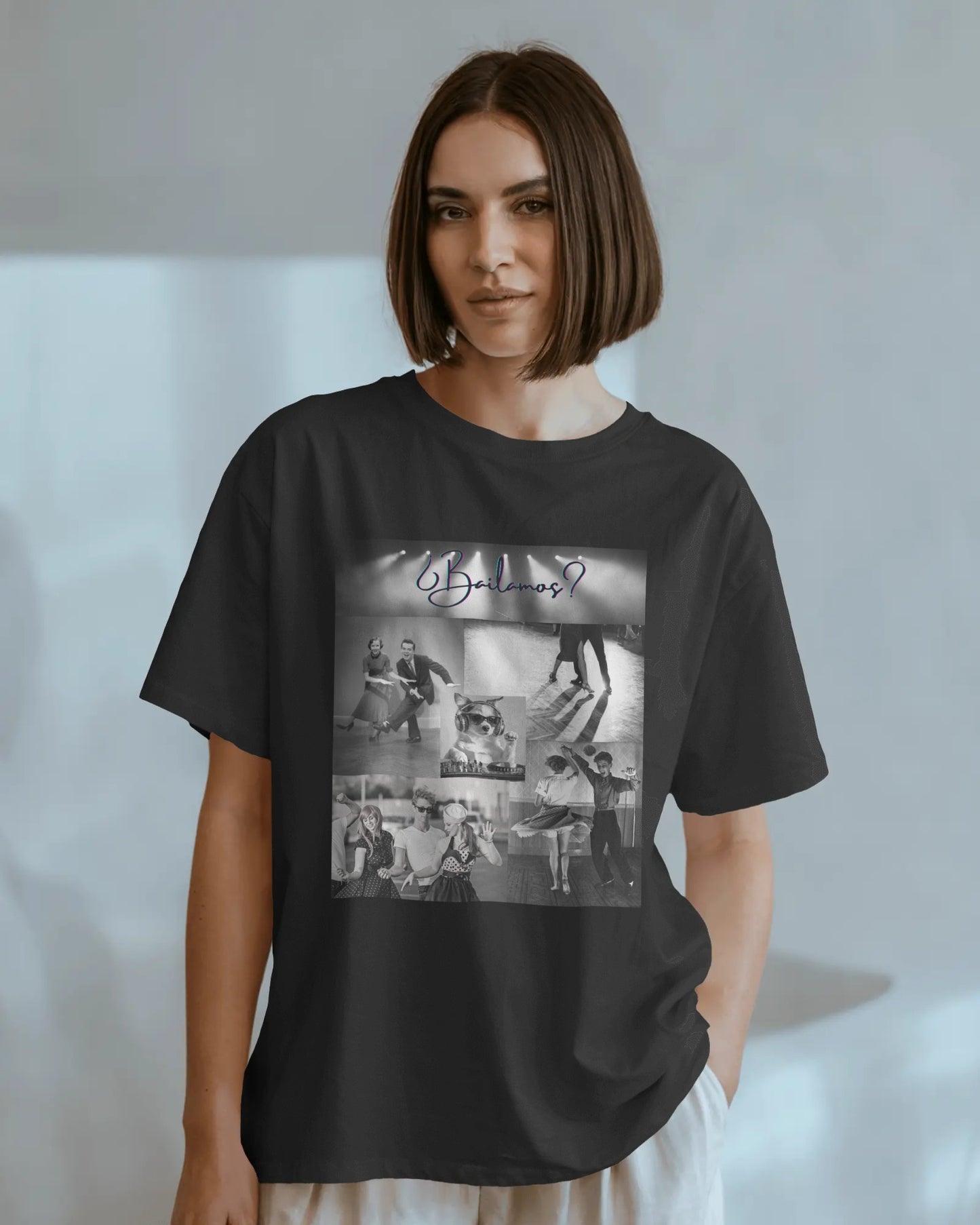 Bailamos Dance Collage T-shirt | DJ Dog Latin Dance Scenes | Salsa Bachata Vintage Dancer Gift | BailaFashion Dance Lifestyle | Practice Tee