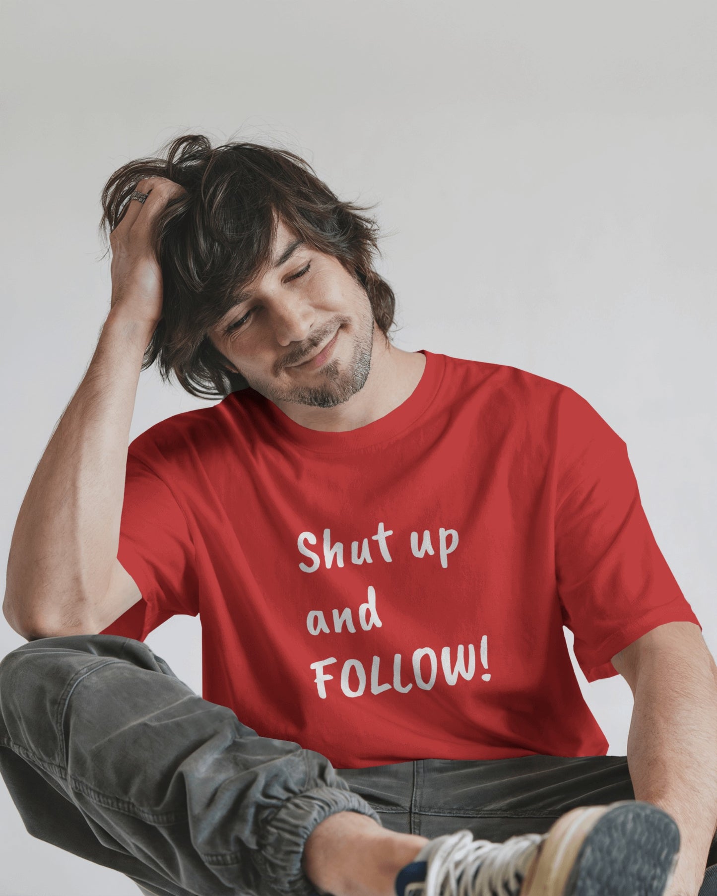Shut Up and FOLLOW! T-Shirt | Leader's Dance Humor N Attitude | Bad Ass Back Print | Salsa Bachata Streetwear | Playful Couple Tee