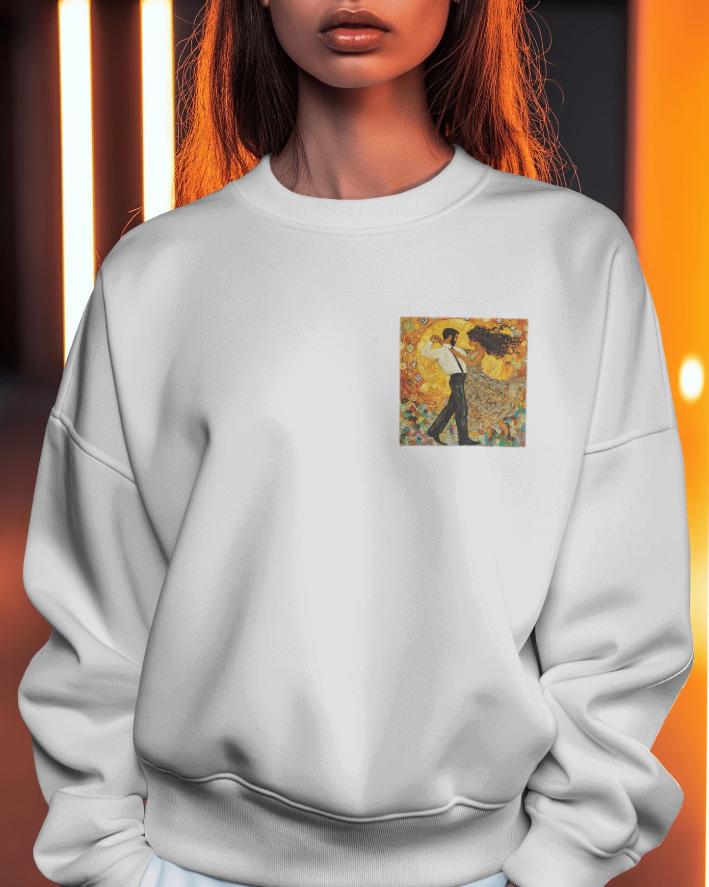 Golden Rhythm Pocket Print Sweatshirt | Latin Dance Art | Salsa Bachata Couple | Dance Lifestyle Streetwear | BailaFashion Couple Sweater