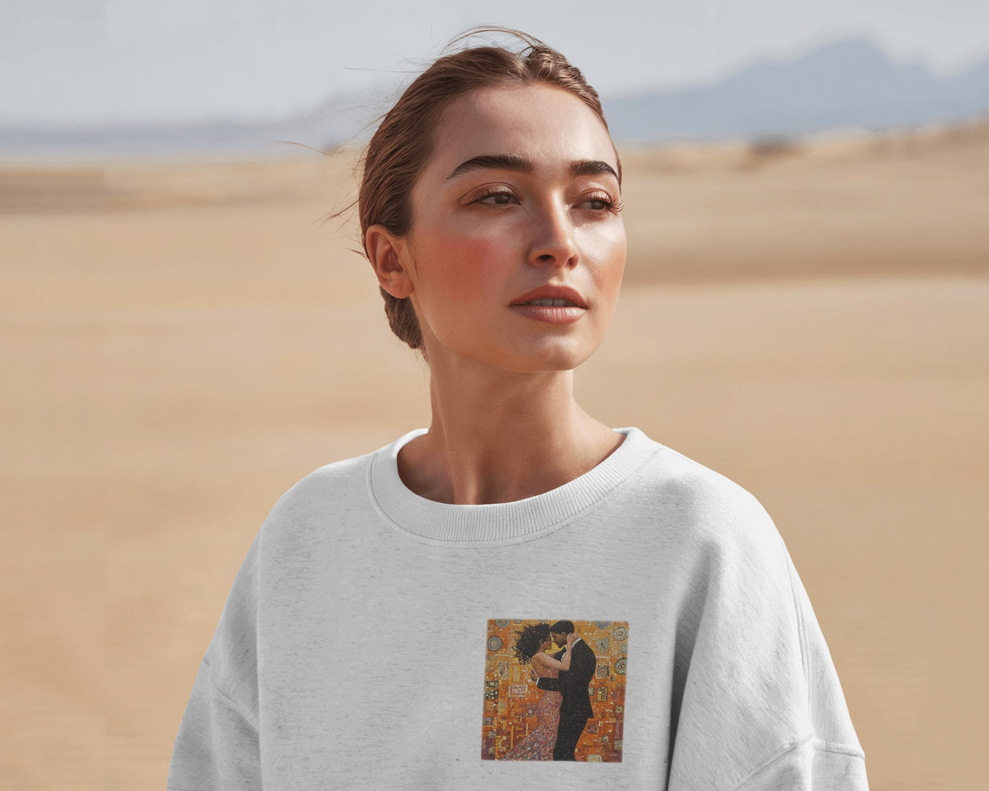 Amber Embrace Art Sweatshirt | Klimt Inspired Latin Dance | Salsa Bachata | Unisex Crewneck | Dance Practice Wear | BailaFashion Streewear