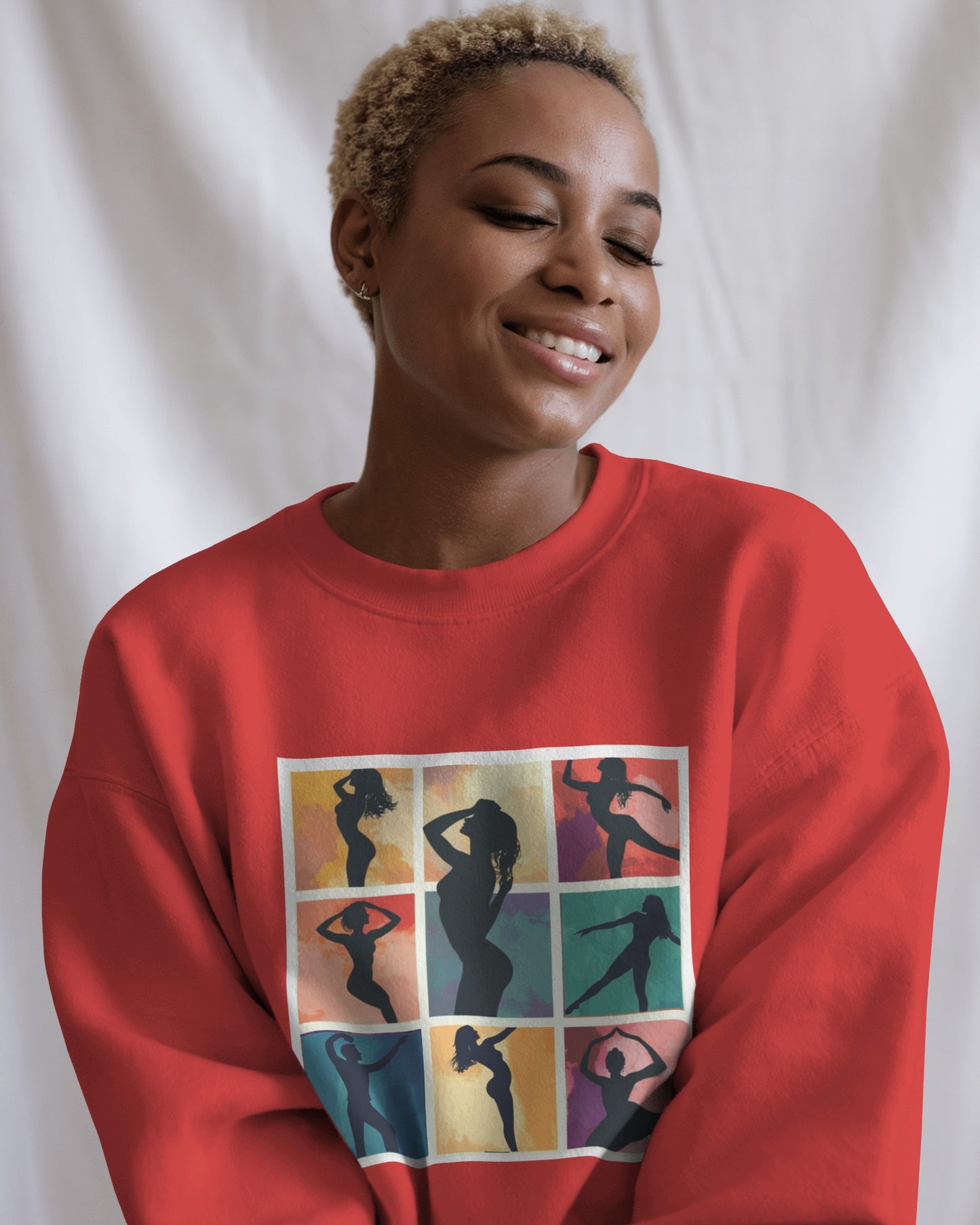 Dance Silhouette Grid Sweatshirt | Colorful Dancer Collage Crewneck | Modern Dance Art | Contemporary Ballet Jazz Hip-Hop Poses Pullover