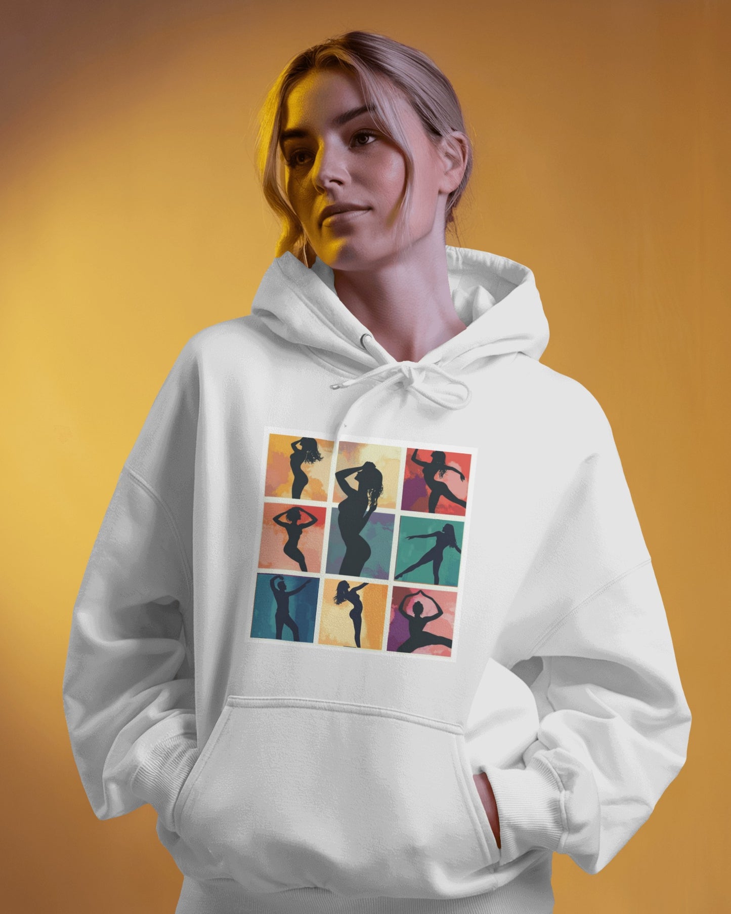 Dance Silhouette Hoodie | Colorful Latin Dance Art | Salsa Bachata Dancer Grid Design | Vibrant Dance Silhouettes | BailaFashion Lifestyle