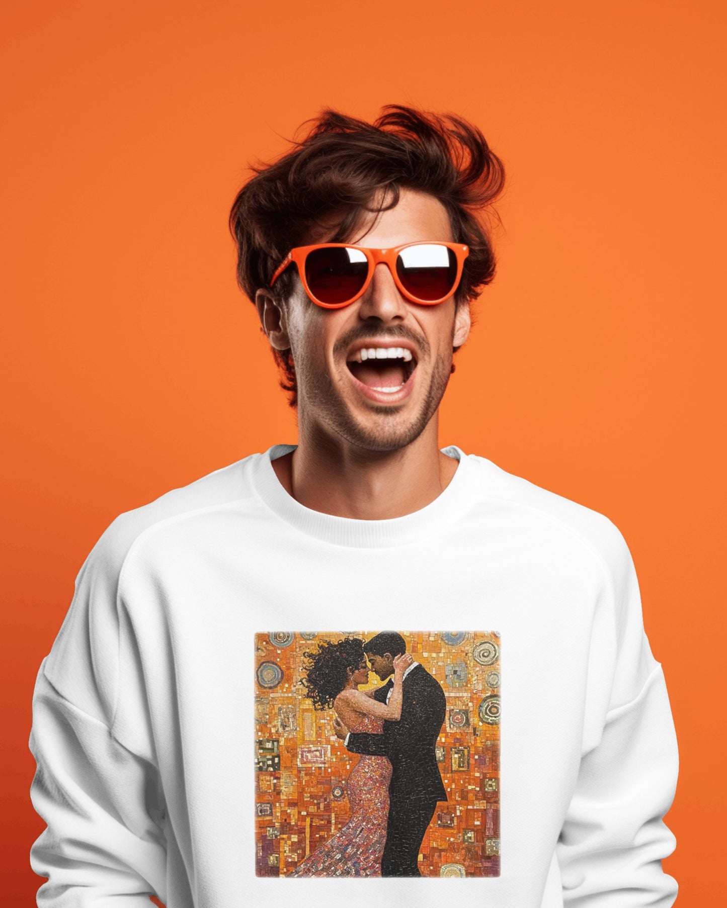 Amber Embrace Art Sweatshirt | Klimt-Inspired Latin Dance | Bachata Romance | BailaFashion Couple Streetwear | Dance Lifestyle Apparell
