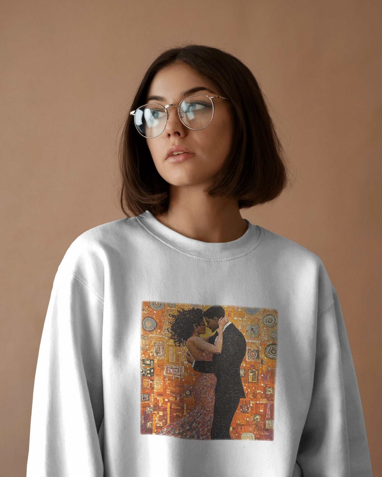 Amber Embrace Art Sweatshirt | Klimt-Inspired Latin Dance | Bachata Romance | BailaFashion Couple Streetwear | Dance Lifestyle Apparell