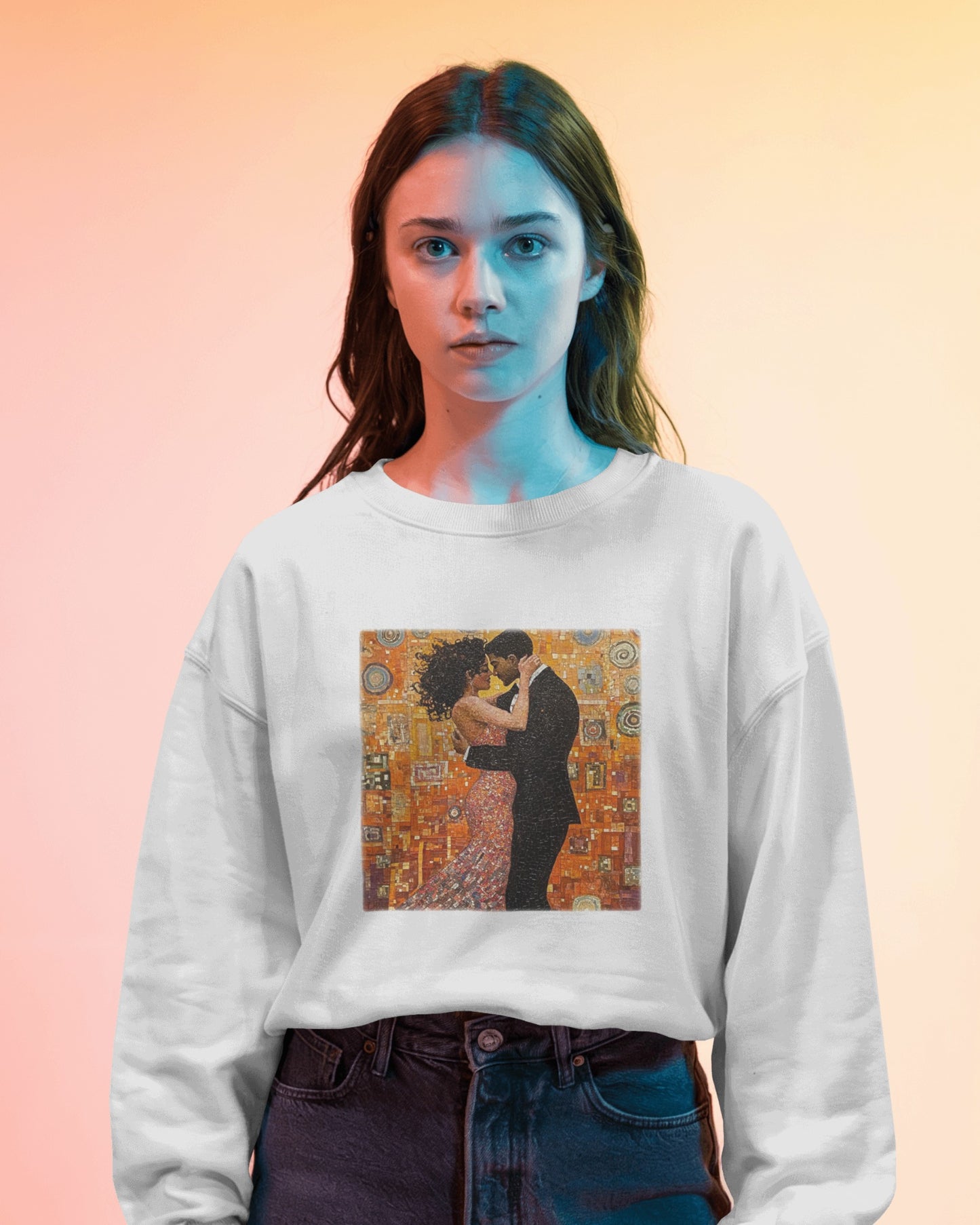 Amber Embrace Art Sweatshirt | Klimt-Inspired Latin Dance | Bachata Romance | BailaFashion Couple Streetwear | Dance Lifestyle Apparell
