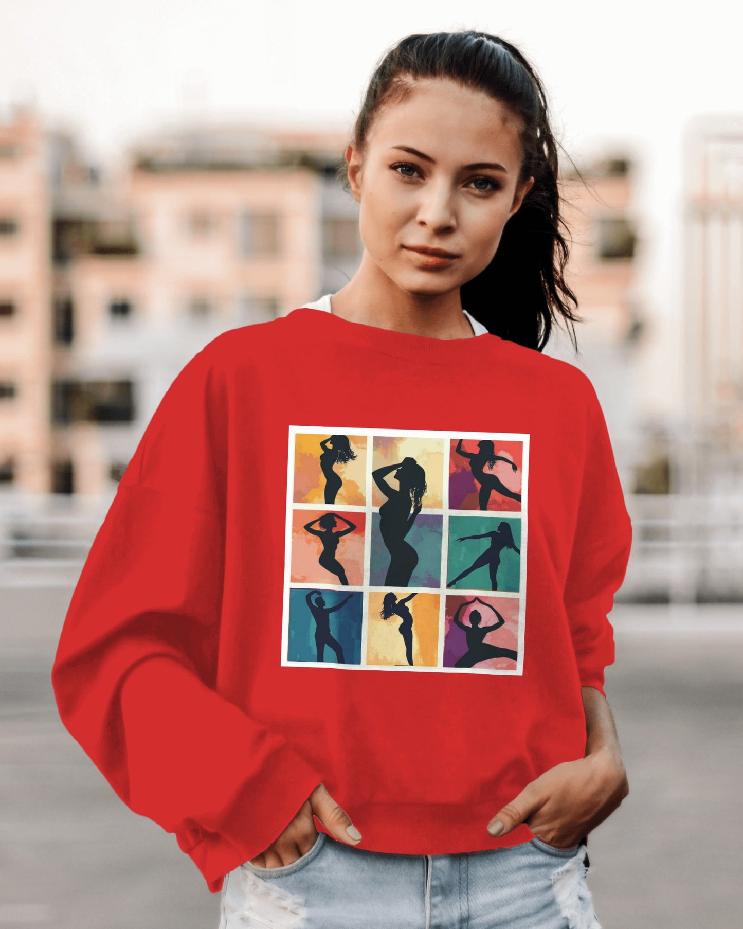 Dance Silhouette Grid Sweatshirt | Colorful Dancer Collage Crewneck | Modern Dance Art | Contemporary Ballet Jazz Hip-Hop Poses Pullover