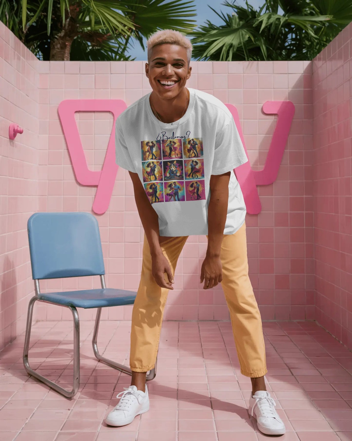Bailamos? Latin Dance Collage T-Shirt | DJ Dog Salsa Bachata Scenes | Vibrant Dance Art | BailaFashion Streetwear | Dance Practice Tee