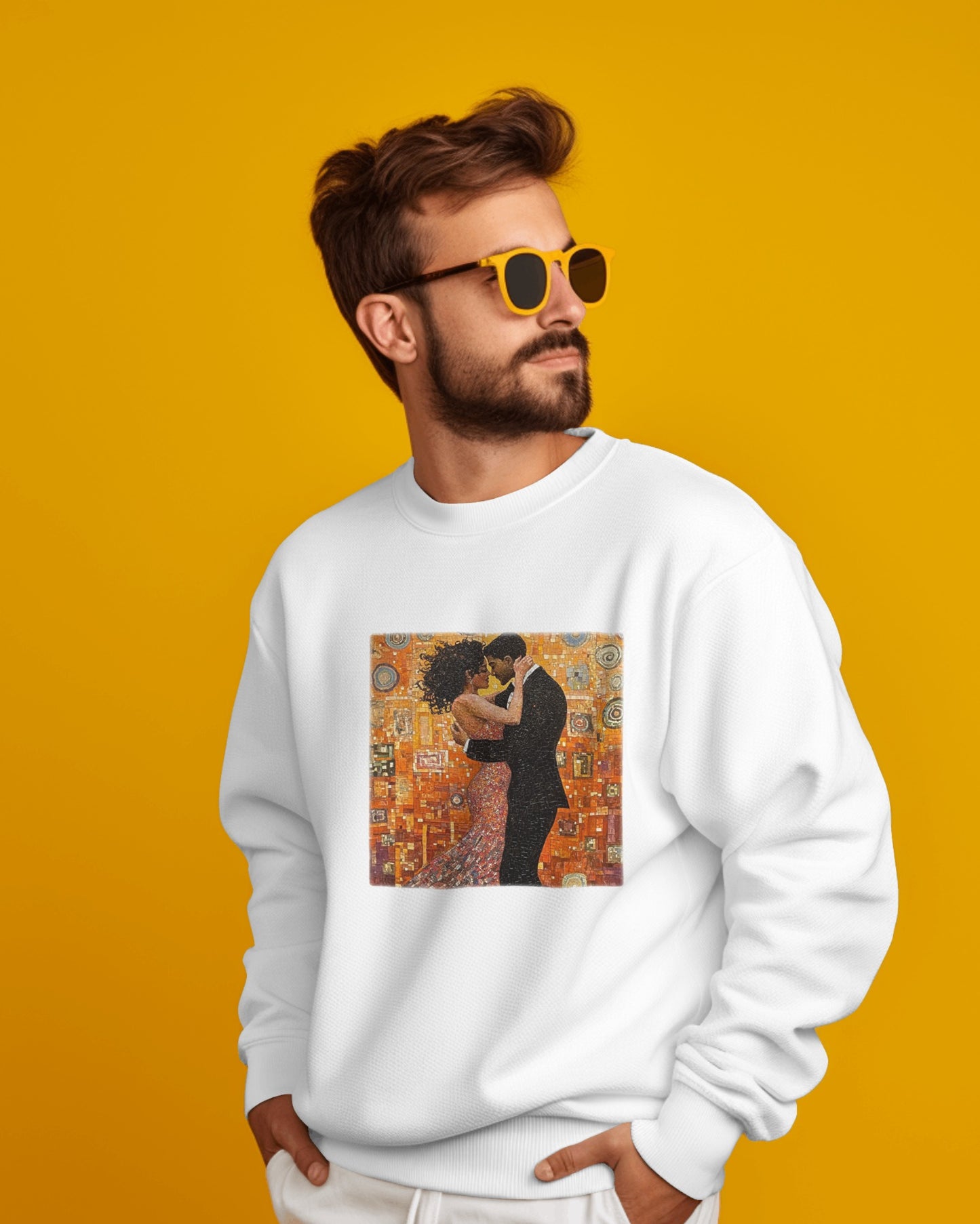 Amber Embrace Art Sweatshirt | Klimt-Inspired Latin Dance | Bachata Romance | BailaFashion Couple Streetwear | Dance Lifestyle Apparell