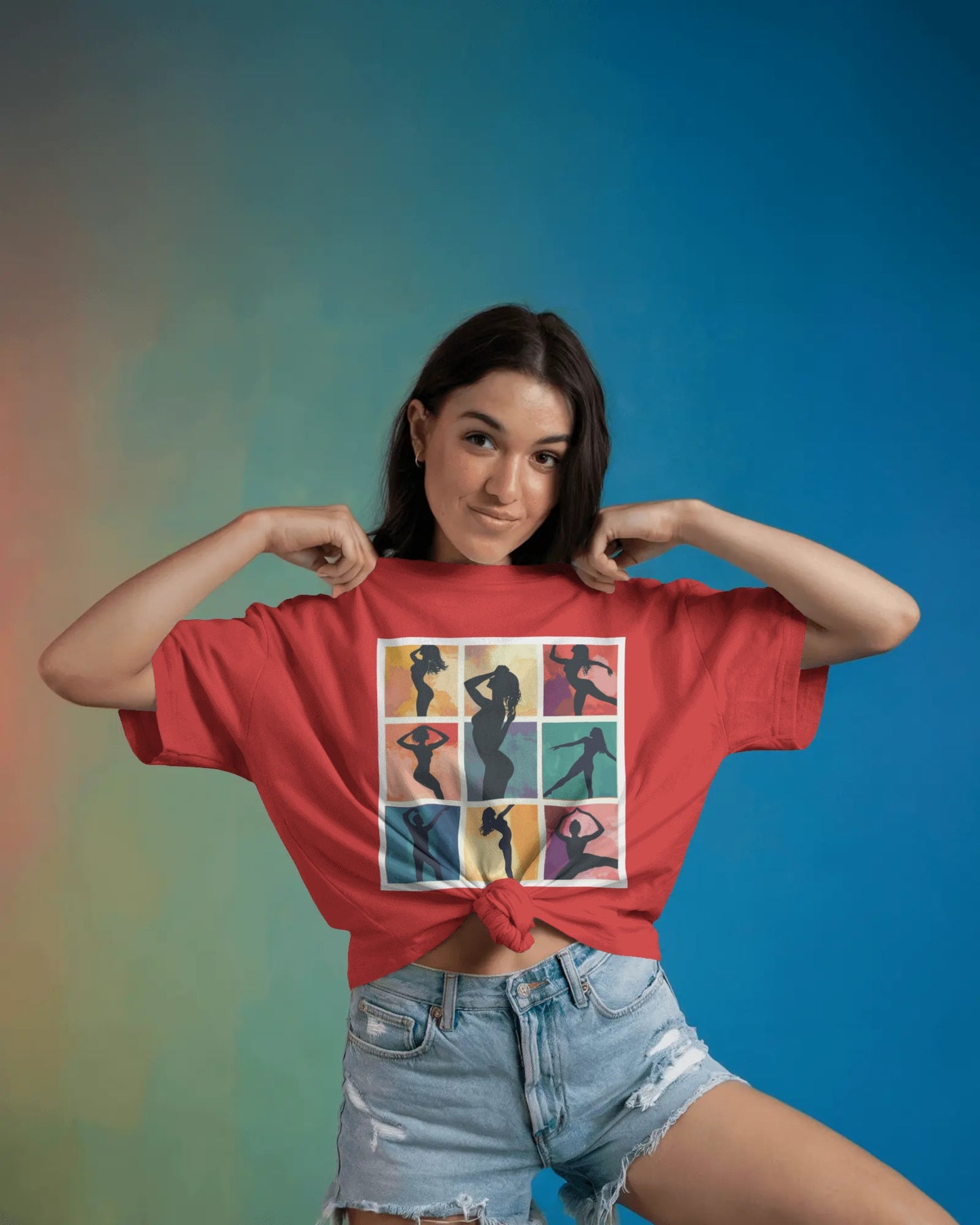 Dance Silhouette Grid T-Shirt | Colorful Dancer Collage Tee | Modern Dance Art | Contemporary Ballet Jazz Hip-Hop | Vibrant Dance Shirt