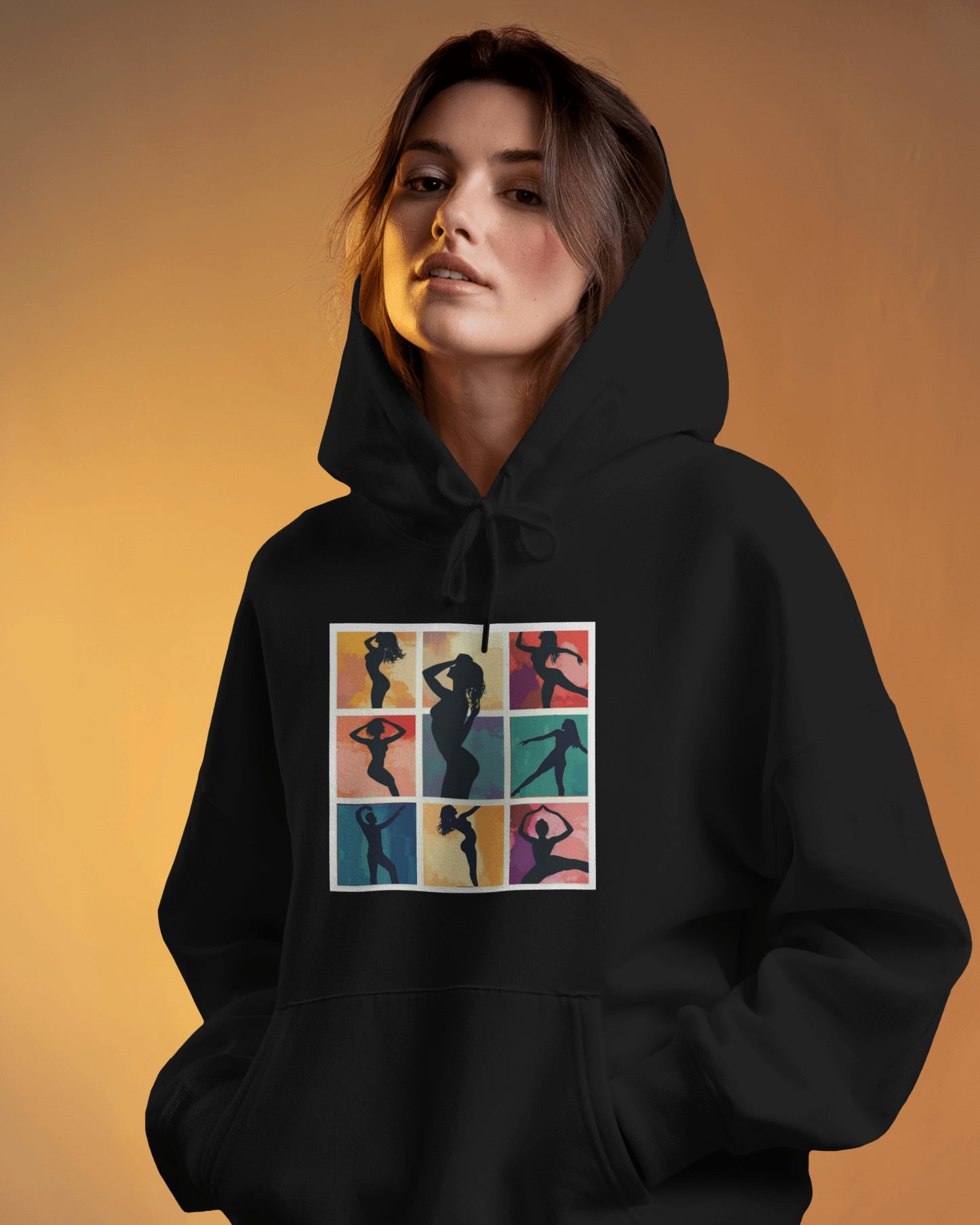 Dance Silhouette Hoodie | Colorful Latin Dance Art | Salsa Bachata Dancer Grid Design | Vibrant Dance Silhouettes | BailaFashion Lifestyle