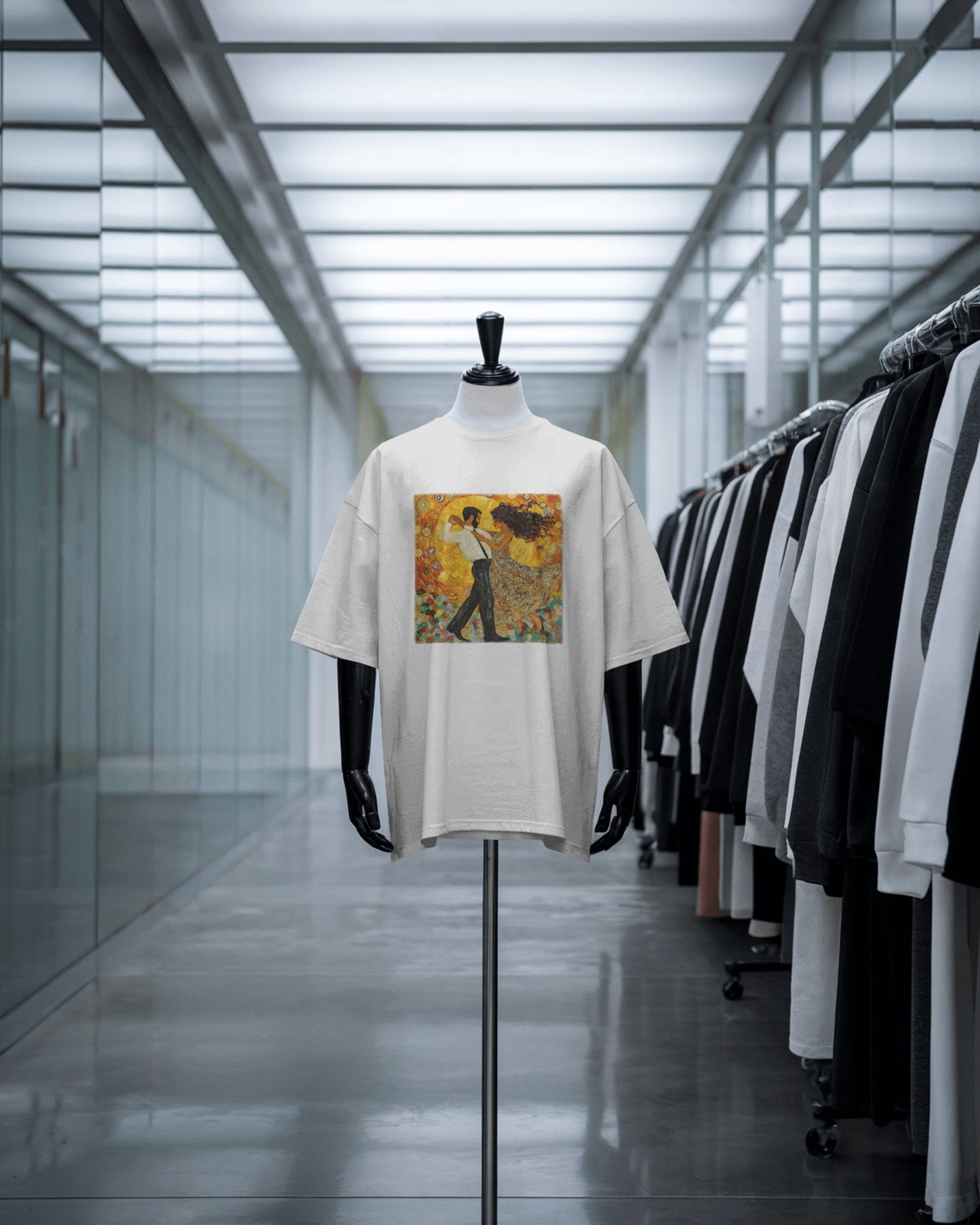 Golden Rhythms Art T-Shirt | Klimt-Inspired Latin Dance Art | Salsa Bachata Couple | Dance Lifestyle StreetWear | BailaFashion Casual Wear