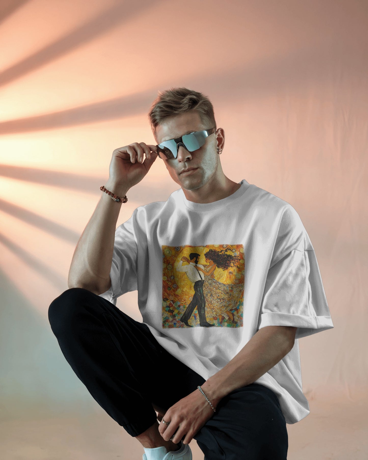 Golden Rhythms Art T-Shirt | Klimt-Inspired Latin Dance Art | Salsa Bachata Couple | Dance Lifestyle StreetWear | BailaFashion Casual Wear
