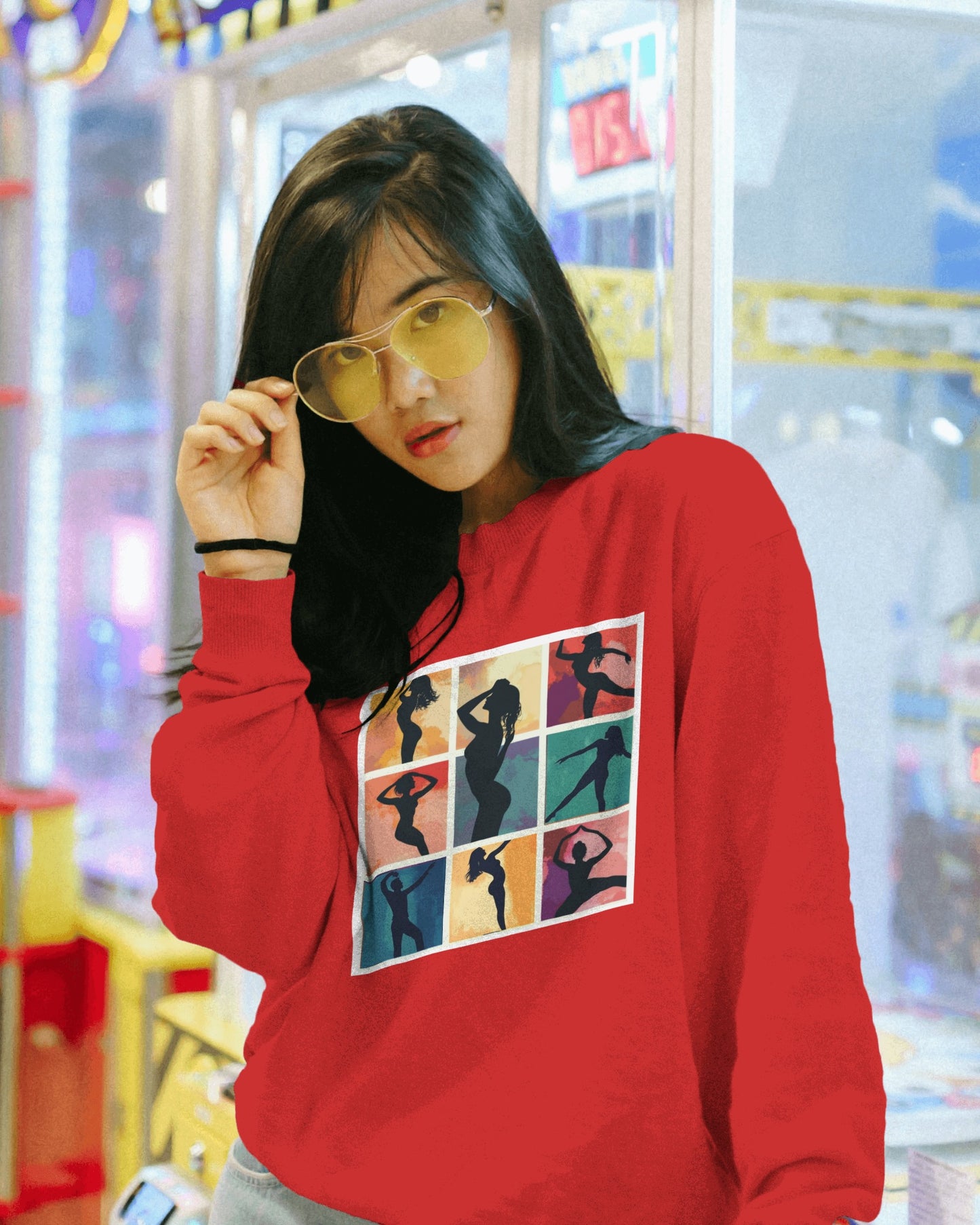 Dance Silhouette Grid Sweatshirt | Colorful Dancer Collage Crewneck | Modern Dance Art | Contemporary Ballet Jazz Hip-Hop Poses Pullover