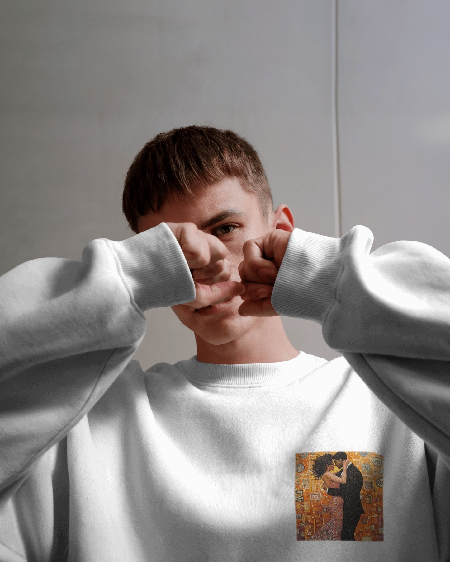 Amber Embrace Art Sweatshirt | Klimt Inspired Latin Dance | Salsa Bachata | Unisex Crewneck | Dance Practice Wear | BailaFashion Streewear