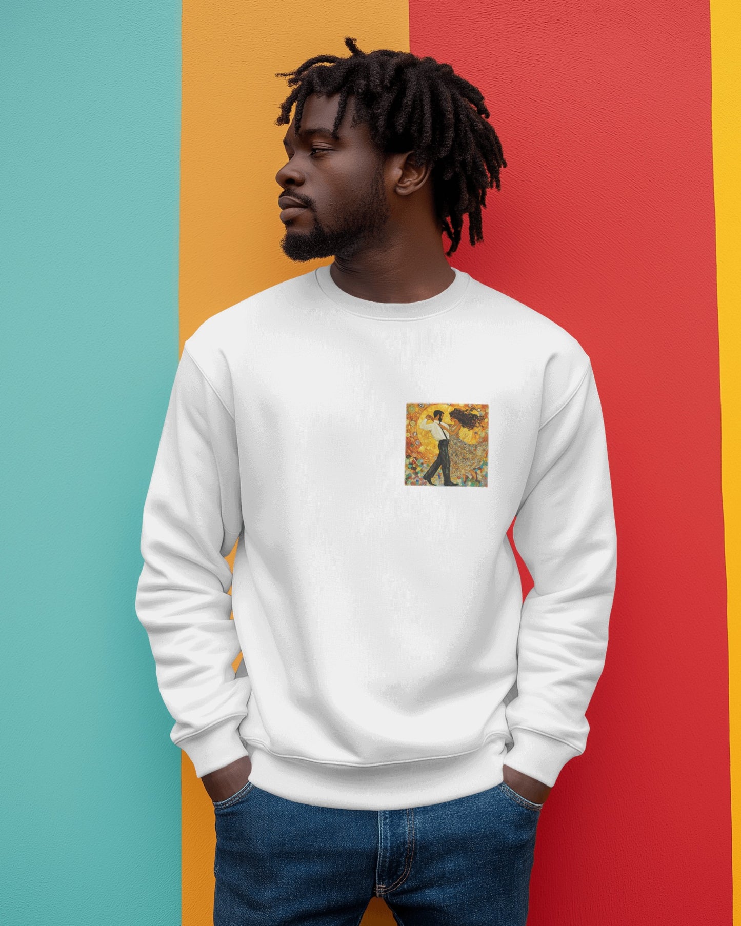 Golden Rhythm Pocket Print Sweatshirt | Latin Dance Art | Salsa Bachata Couple | Dance Lifestyle Streetwear | BailaFashion Couple Sweater