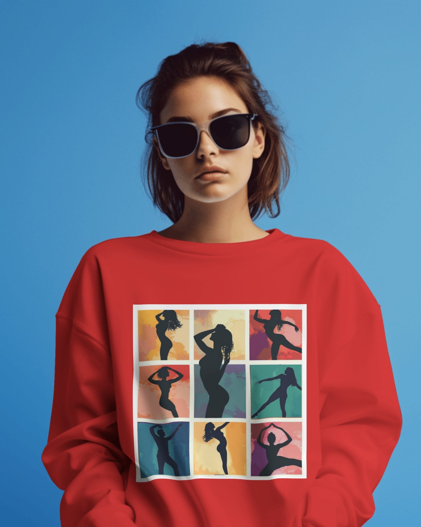 Dance Silhouette Grid Sweatshirt | Colorful Dancer Collage Crewneck | Modern Dance Art | Contemporary Ballet Jazz Hip-Hop Poses Pullover