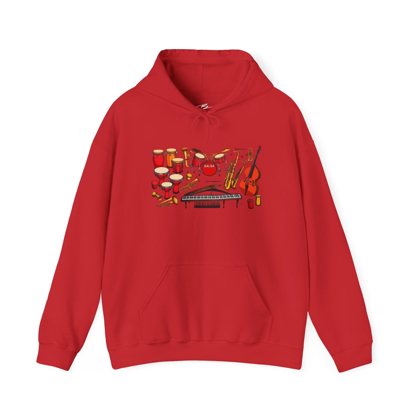 Salsa Orchestra Instruments Hoodie | Latin Music Band Art | Musician Dancer Gift | Vibrant Red Gold Design | BailaFashion Comfy Couple Wear